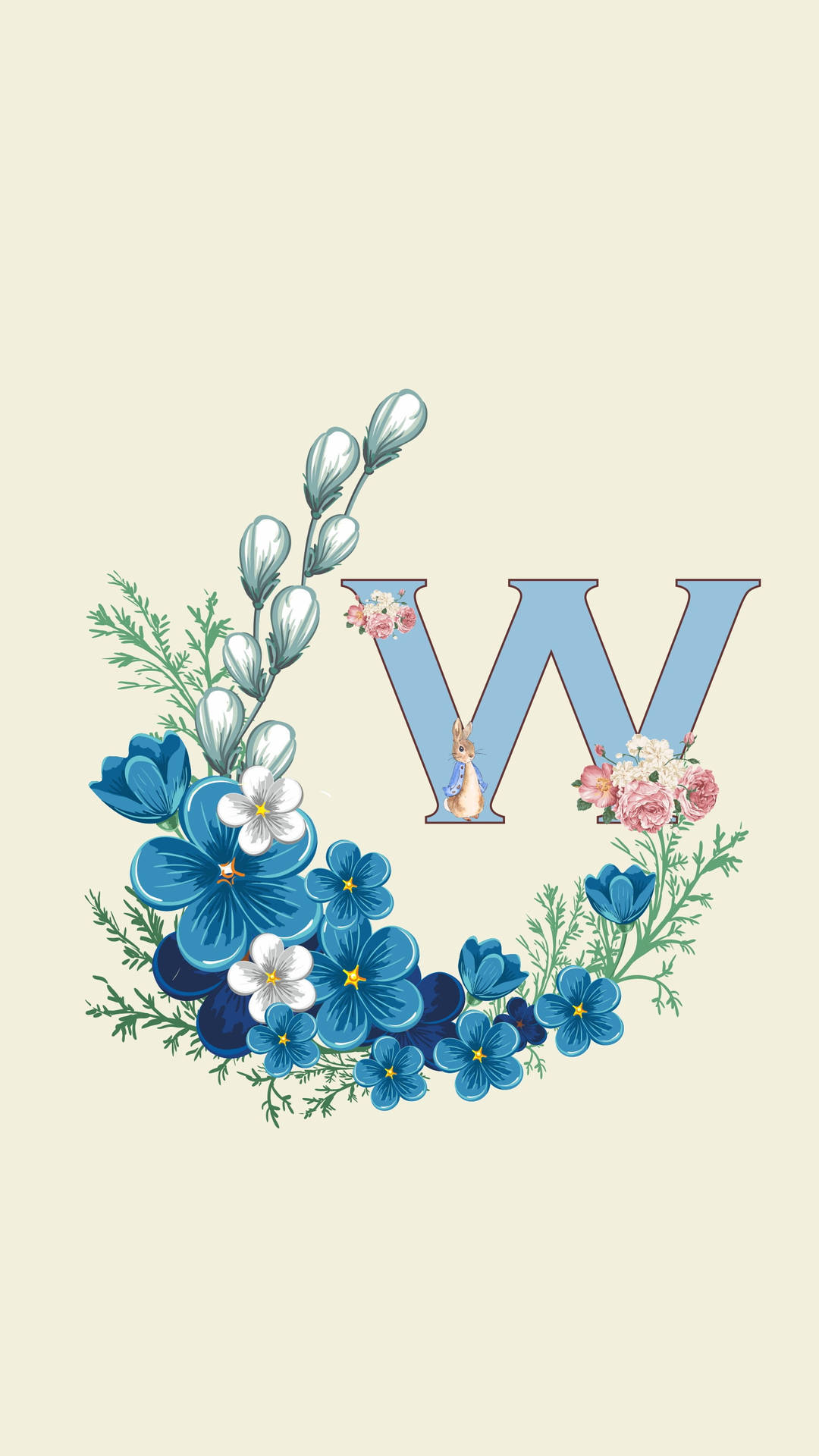 Letter W Floral Wreath Background