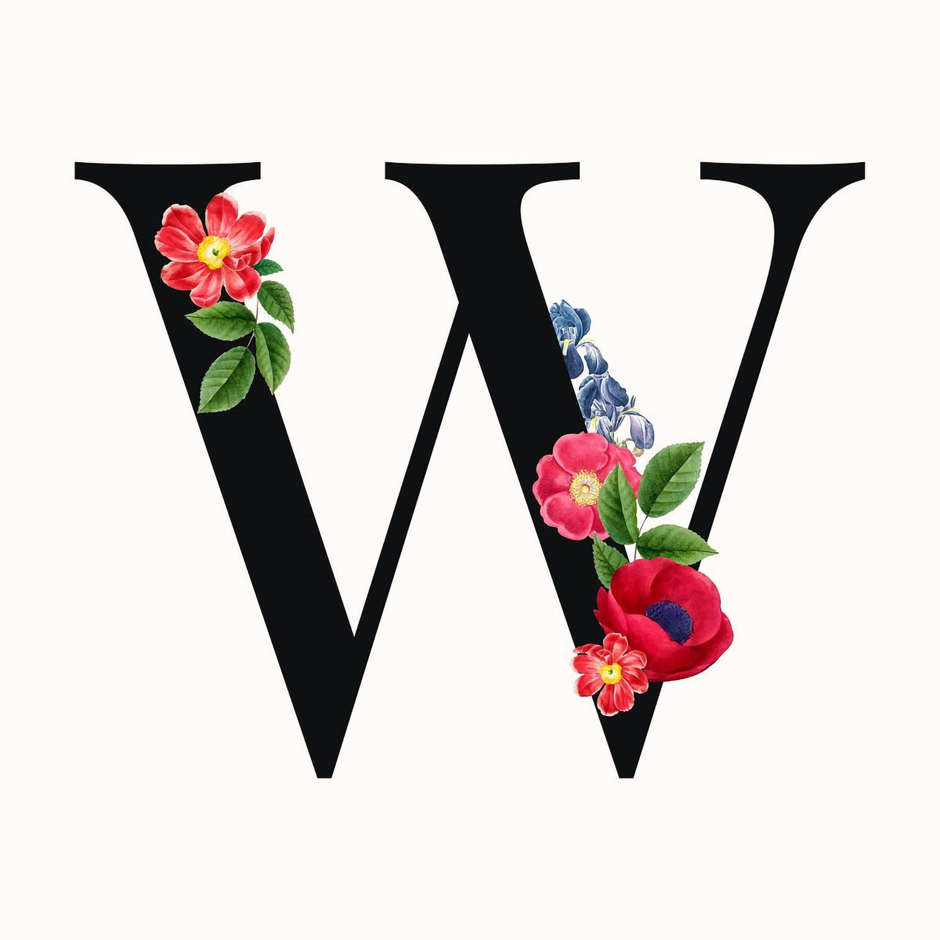 Letter W Serif Flowers Background