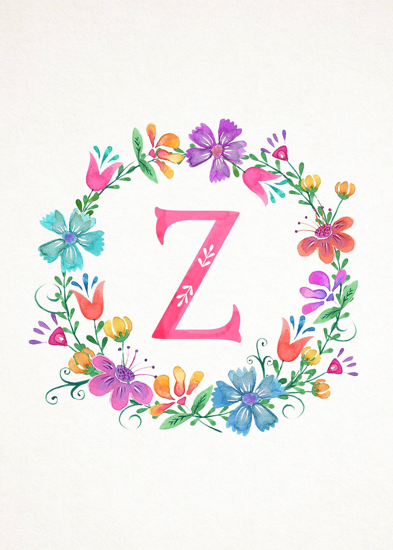 Letter Z With Colorful Flower Art Background