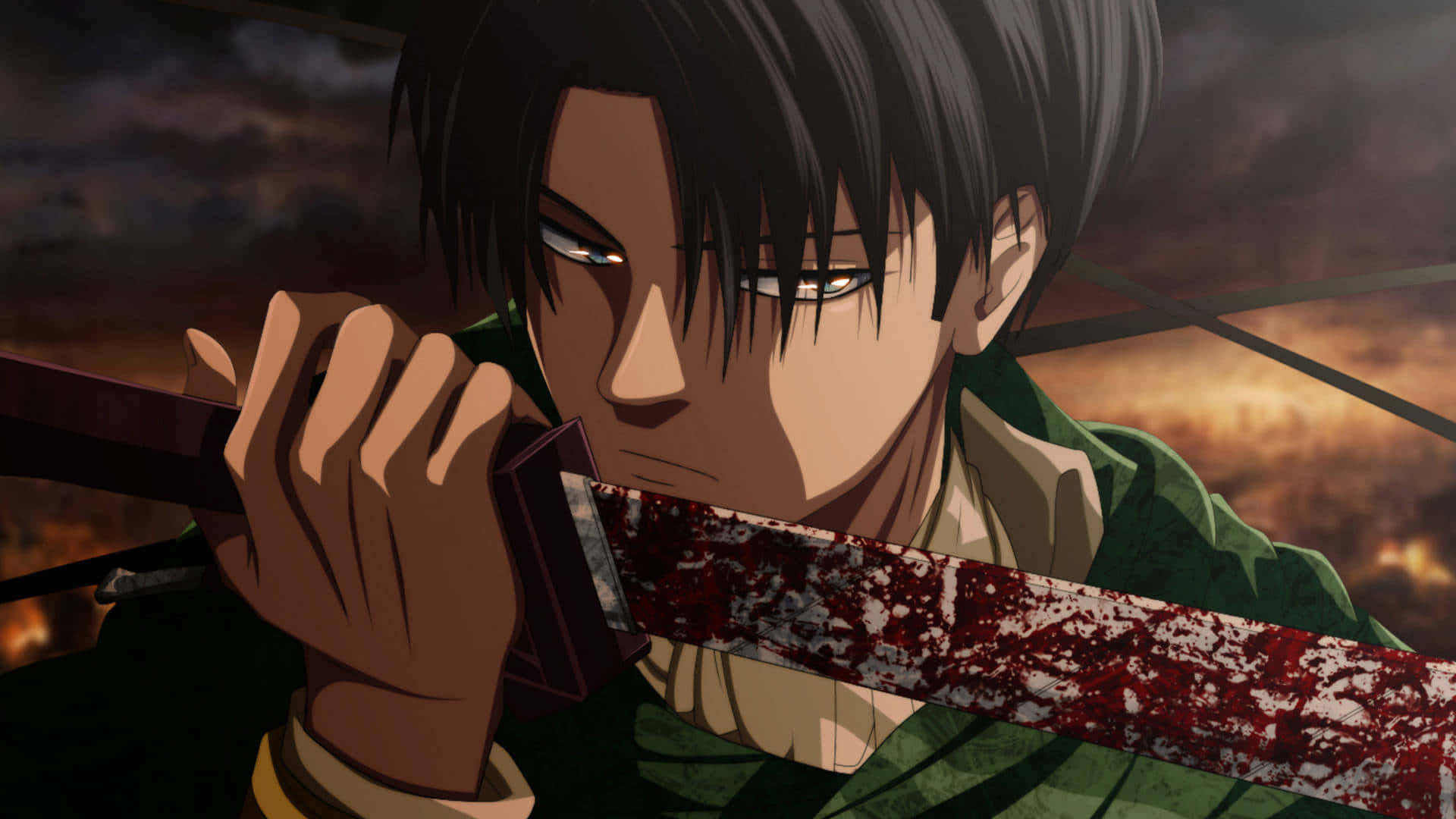 Levi From Attack On Titan Dominating The Battlefield Background