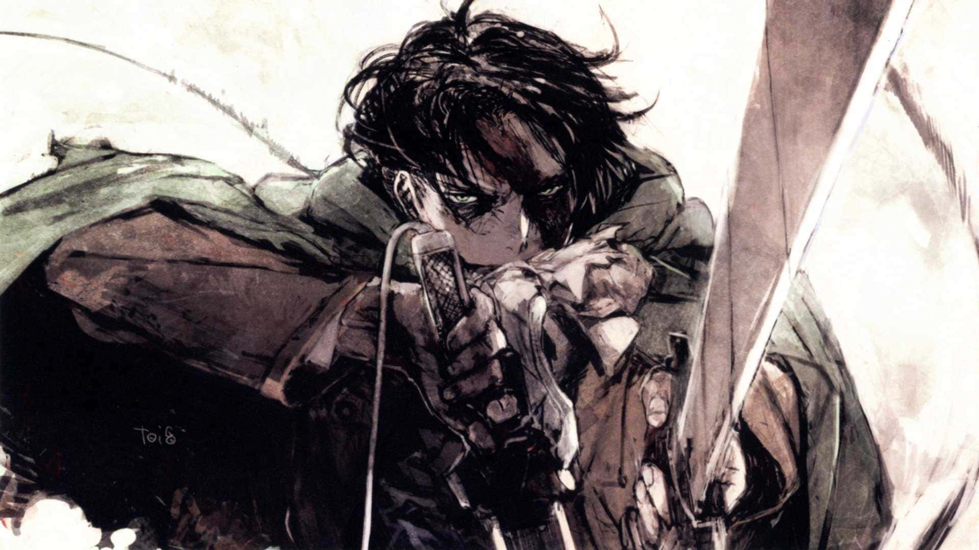 Levi Of Attack On Titan Dashing Into Action Background