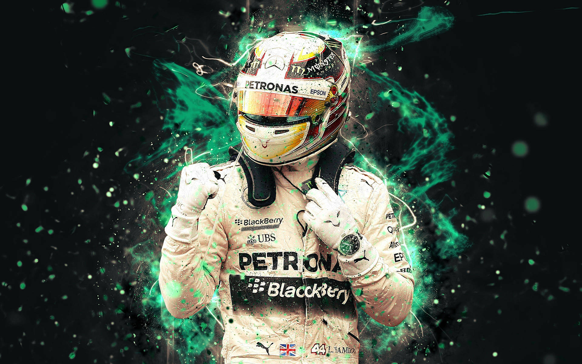 Lewis Hamilton F1 In White Racing Gear Background