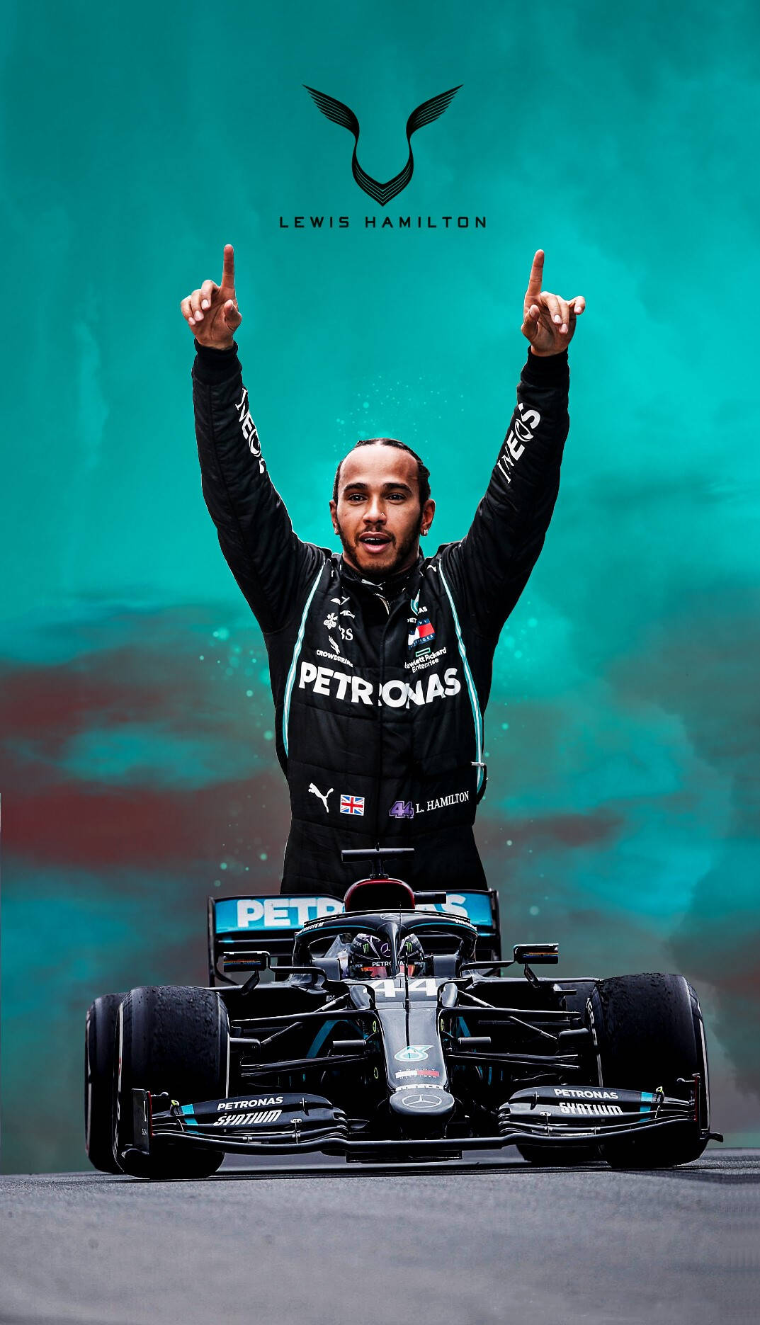 Lewis Hamilton F1 Raising Both Of His Hands Background