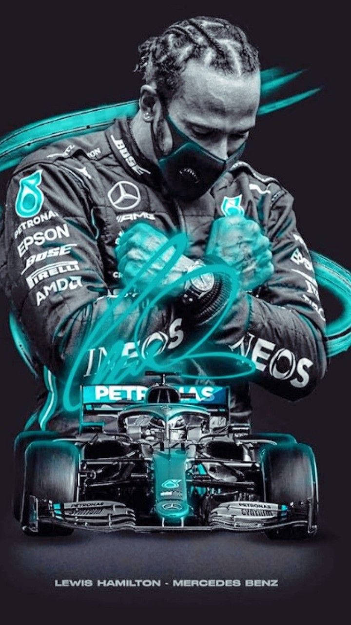 Lewis Hamilton Phone Blue Aesthetic Background