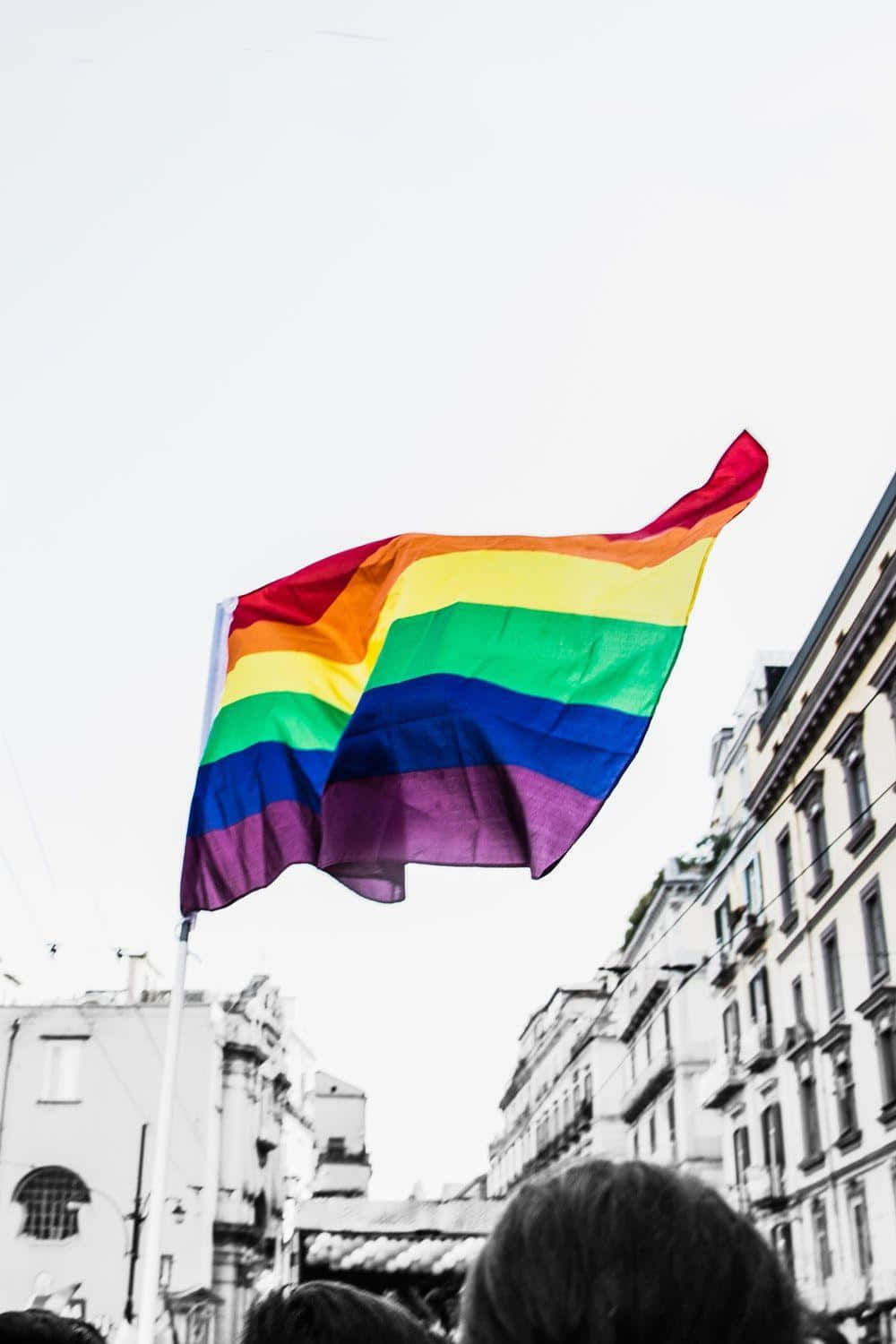 Lgbt Flag Rainbow Over Black And White Photo