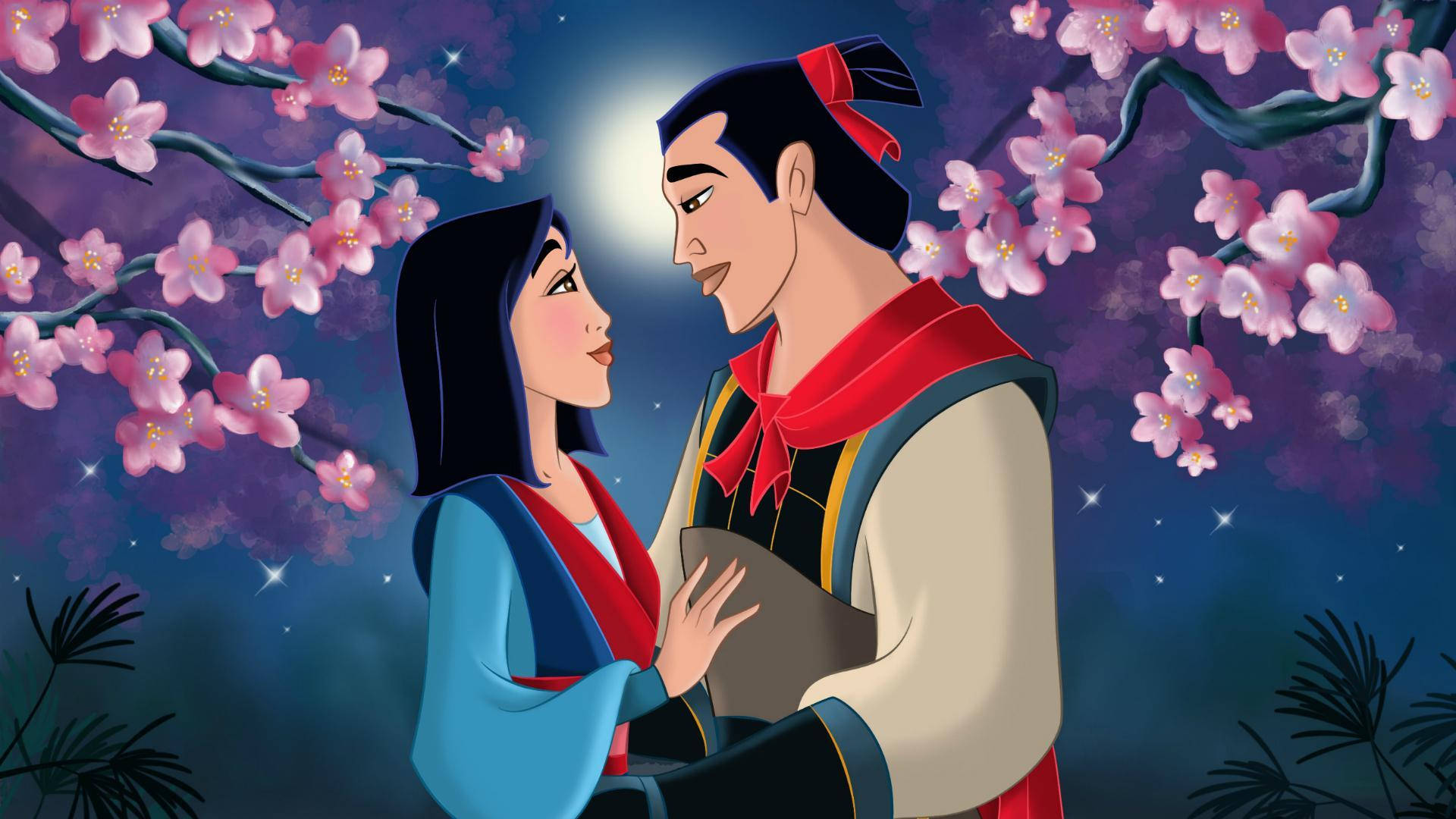 Li Shang And Mulan In A Heartfelt Embrace Background