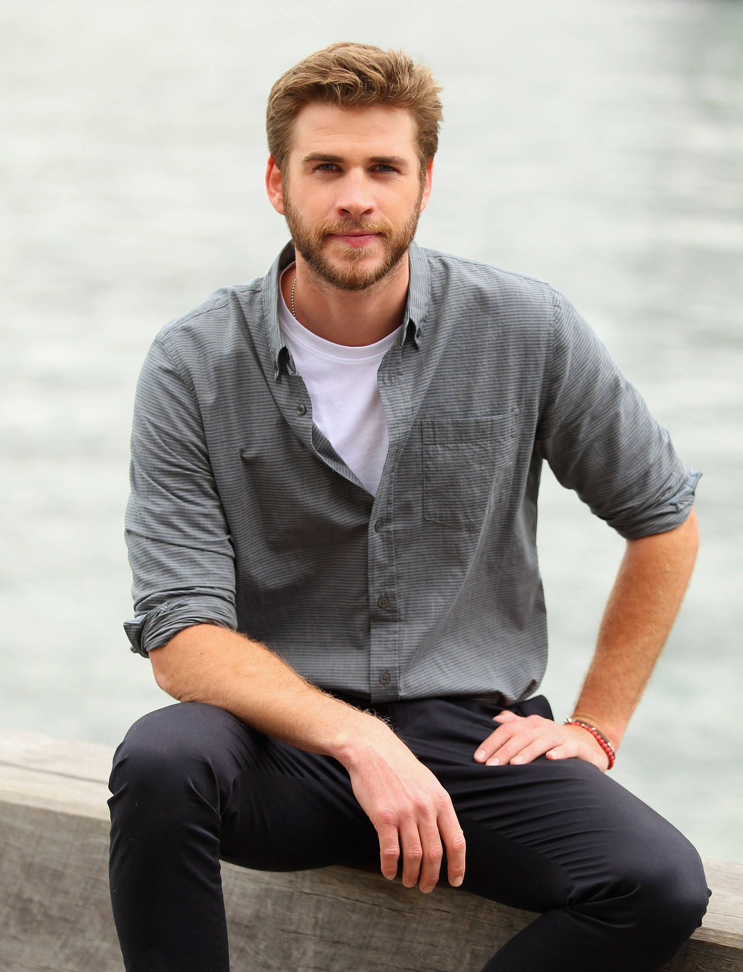 Liam Hemsworth Gray Background.
