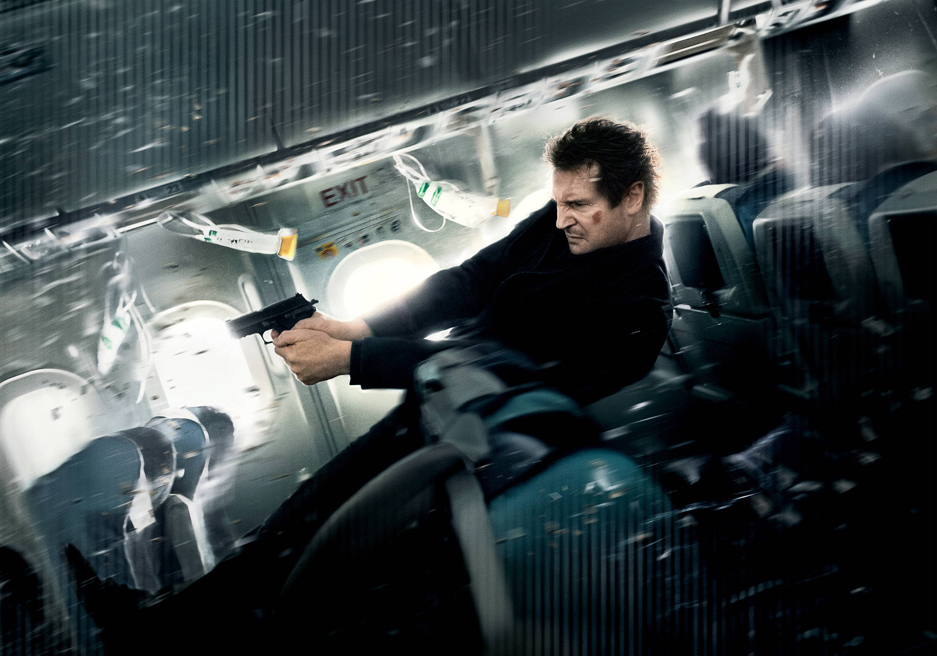 Liam Neeson Bill Marks Gun Plane Non-stop Movie Background