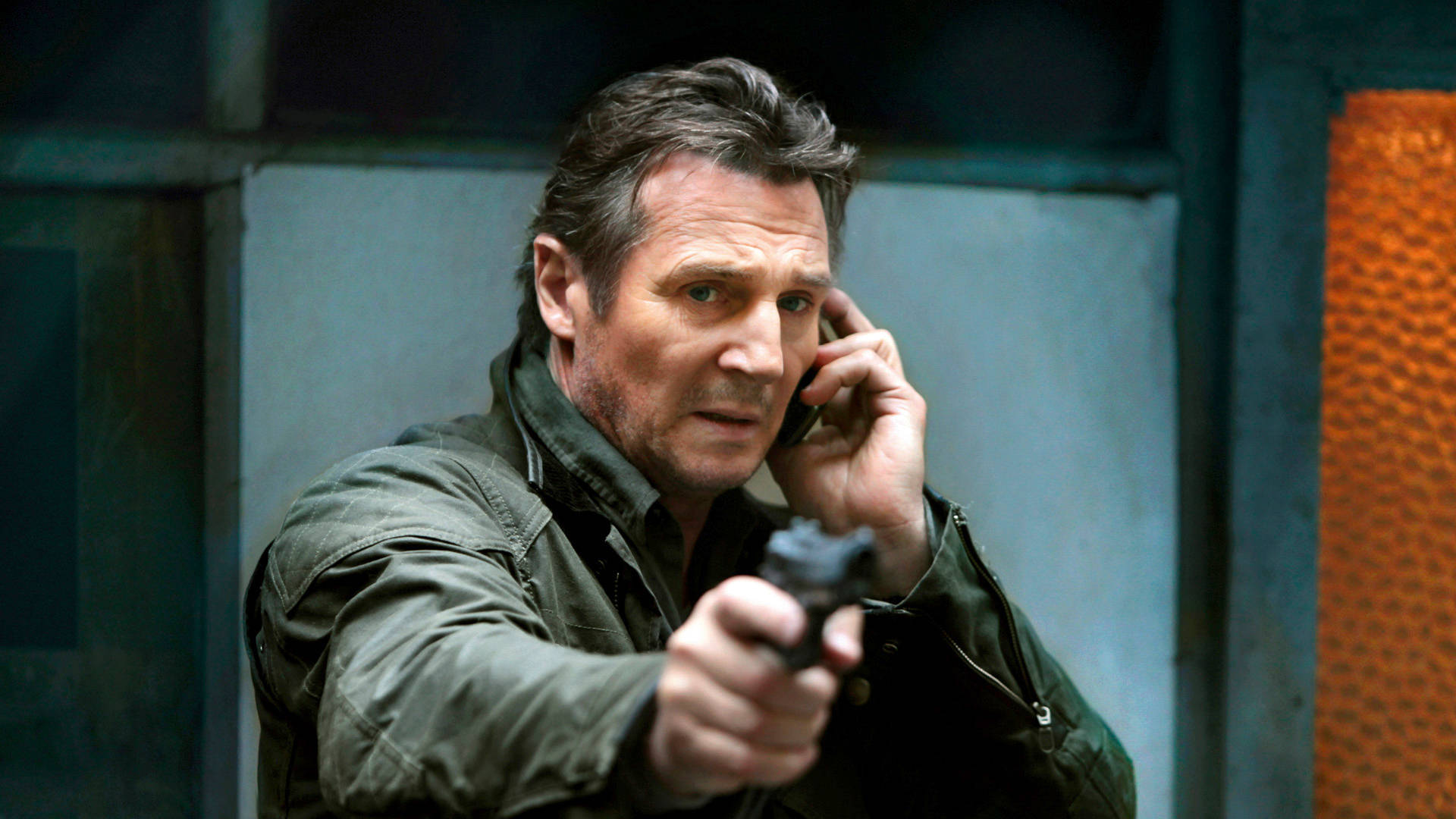 Liam Neeson Phone Call Pointing Gun Taken 2 Background