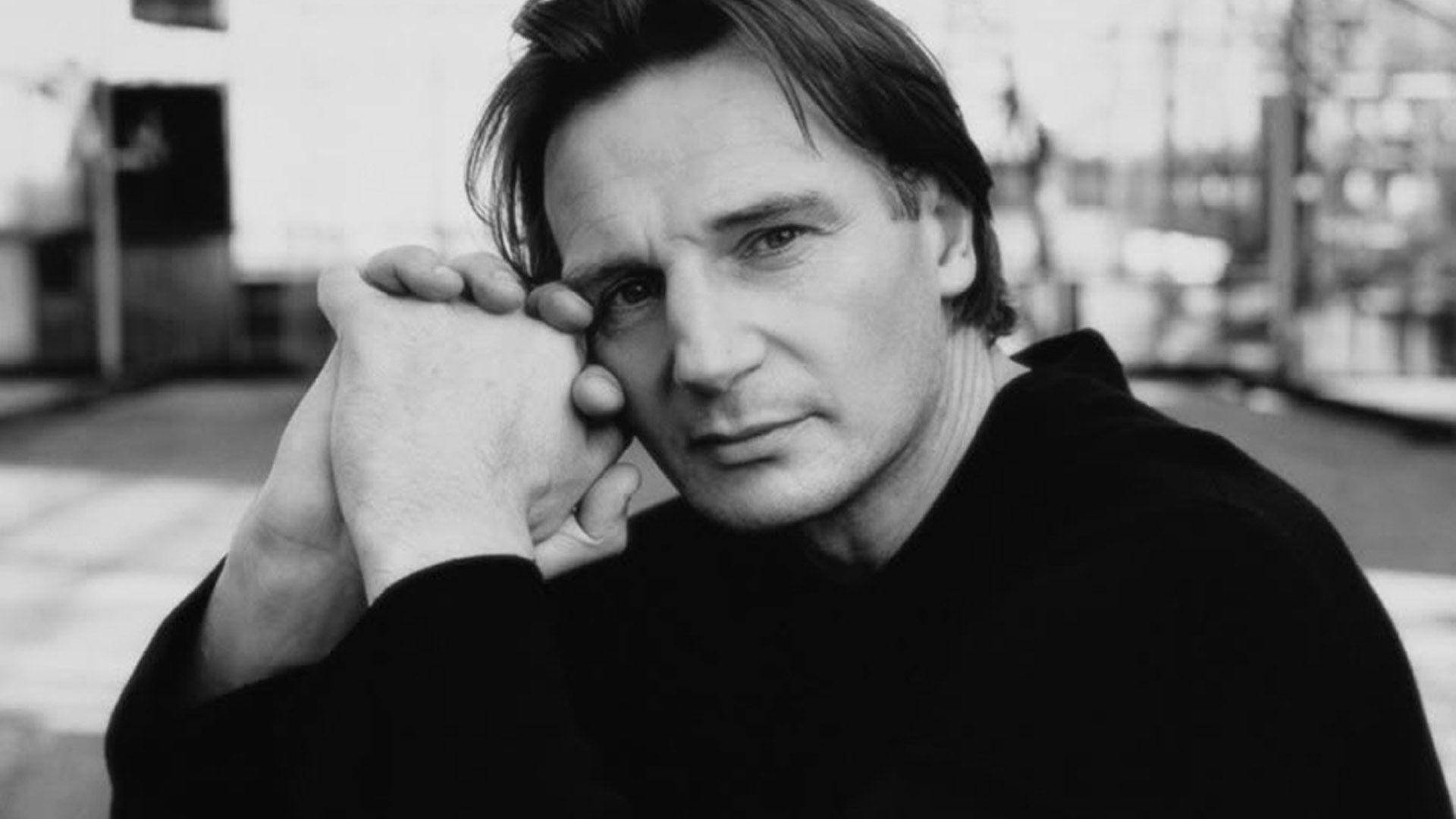 Liam Neeson Young Cool Grayscale Portrait Background