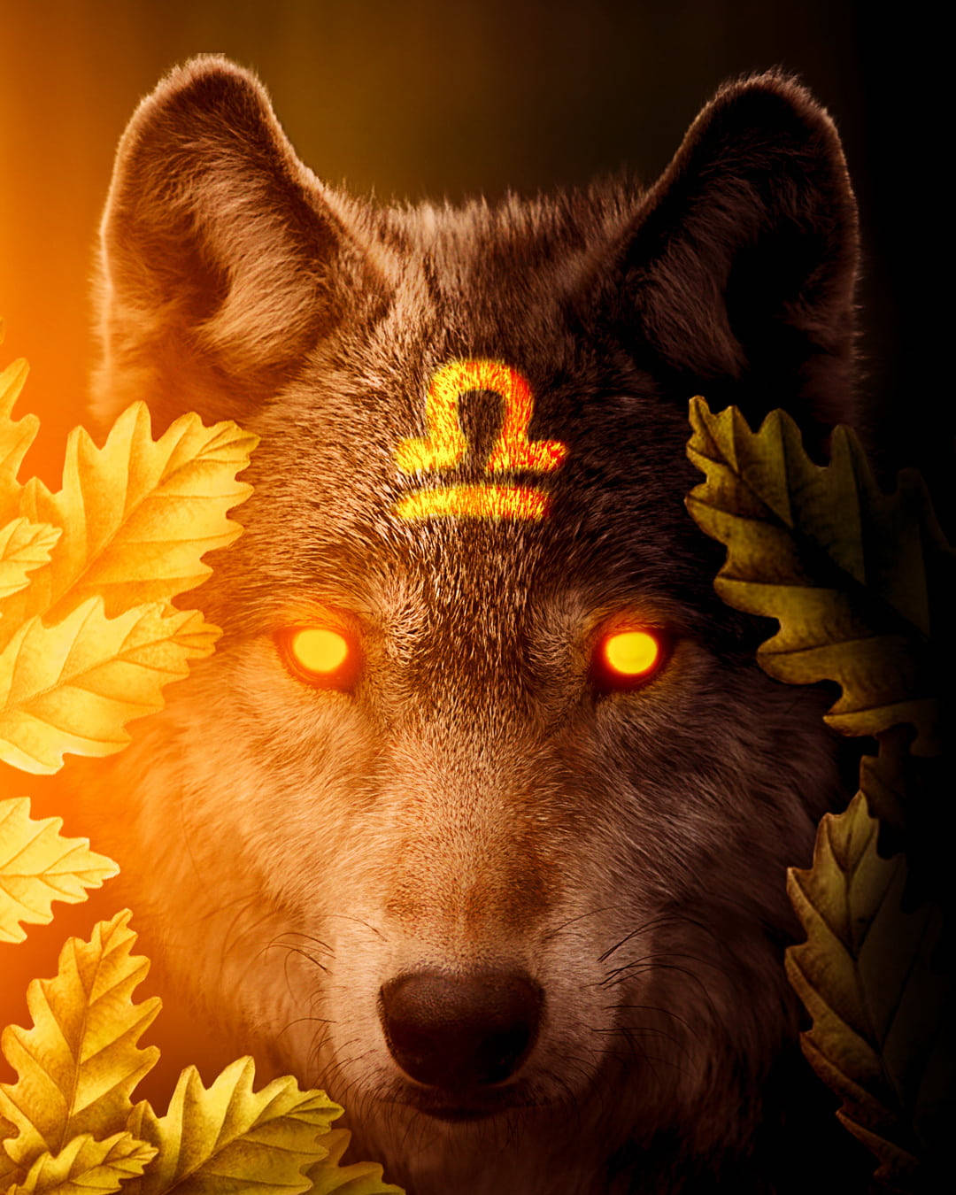 Libra Zodiac Wolf Background