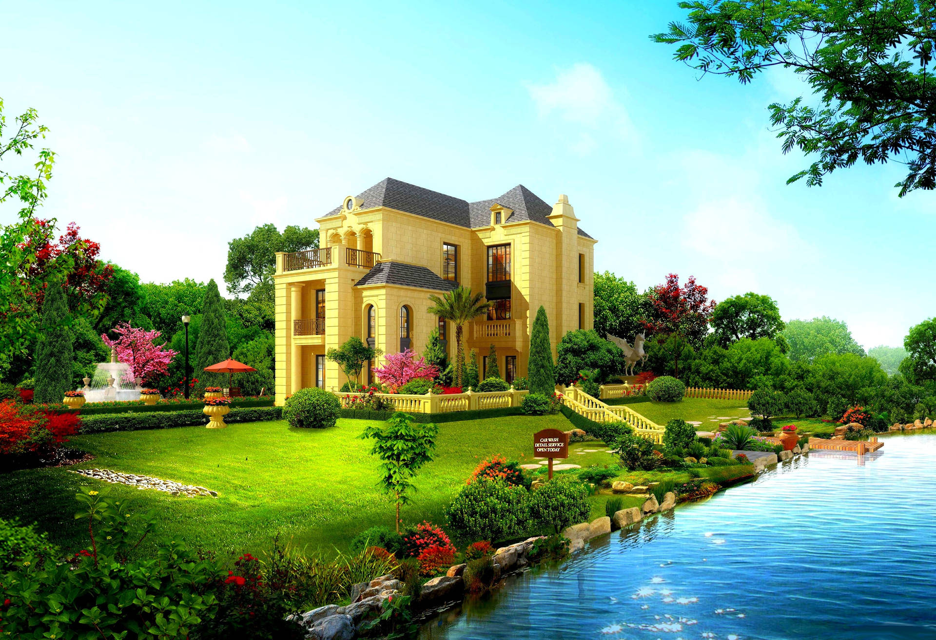 Life Of Luxury In A Riverside House Background