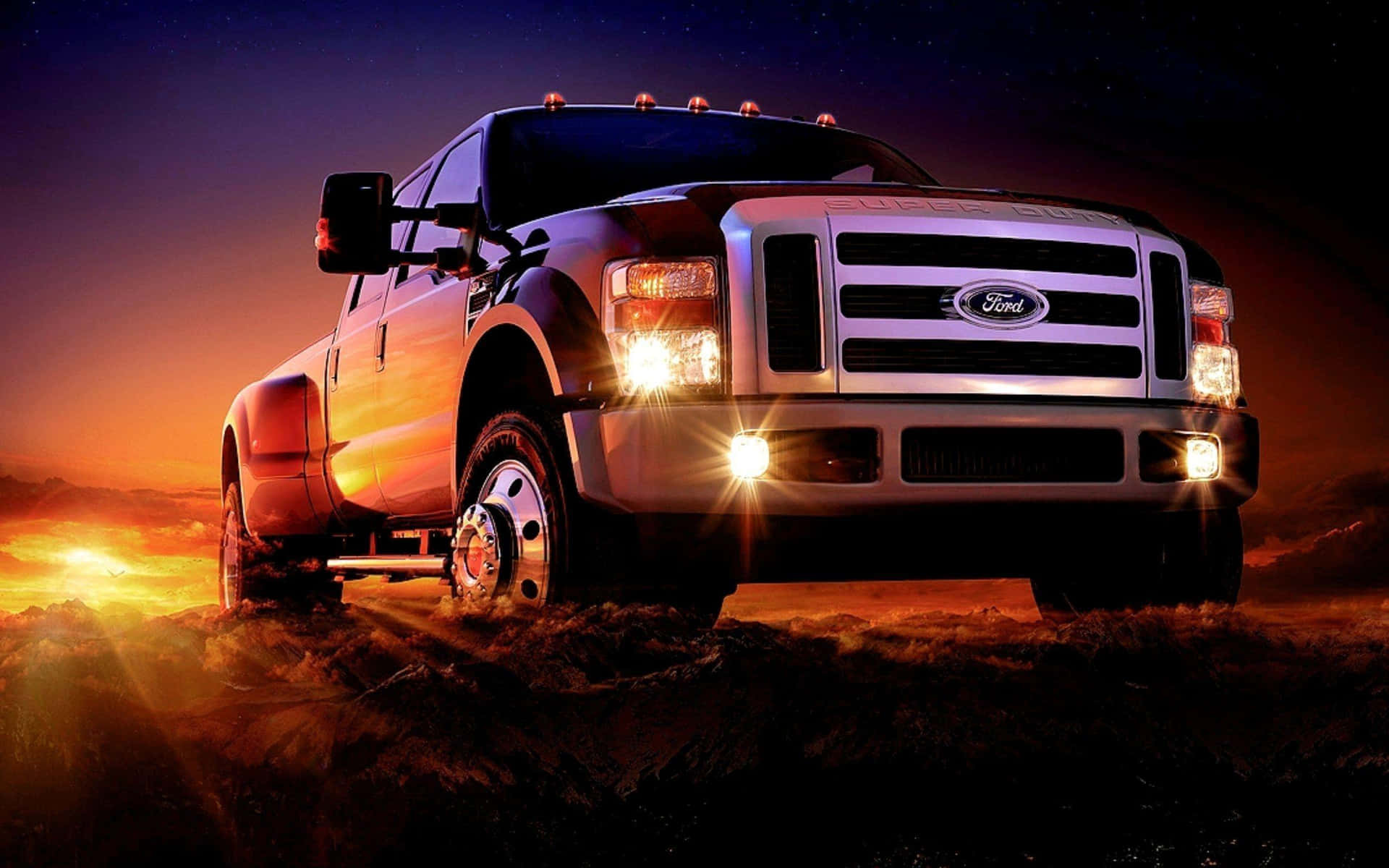 Lifted Truck With Headlights Up-close Background