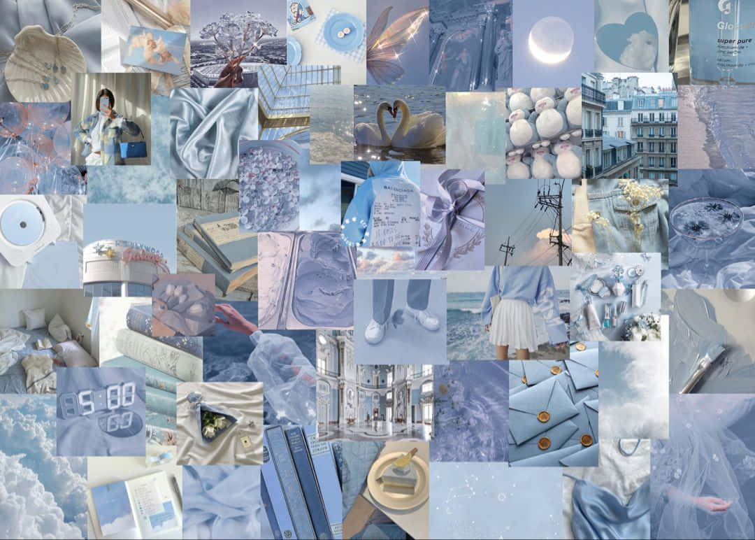 Light Blue Aesthetic Collage Laptop Background