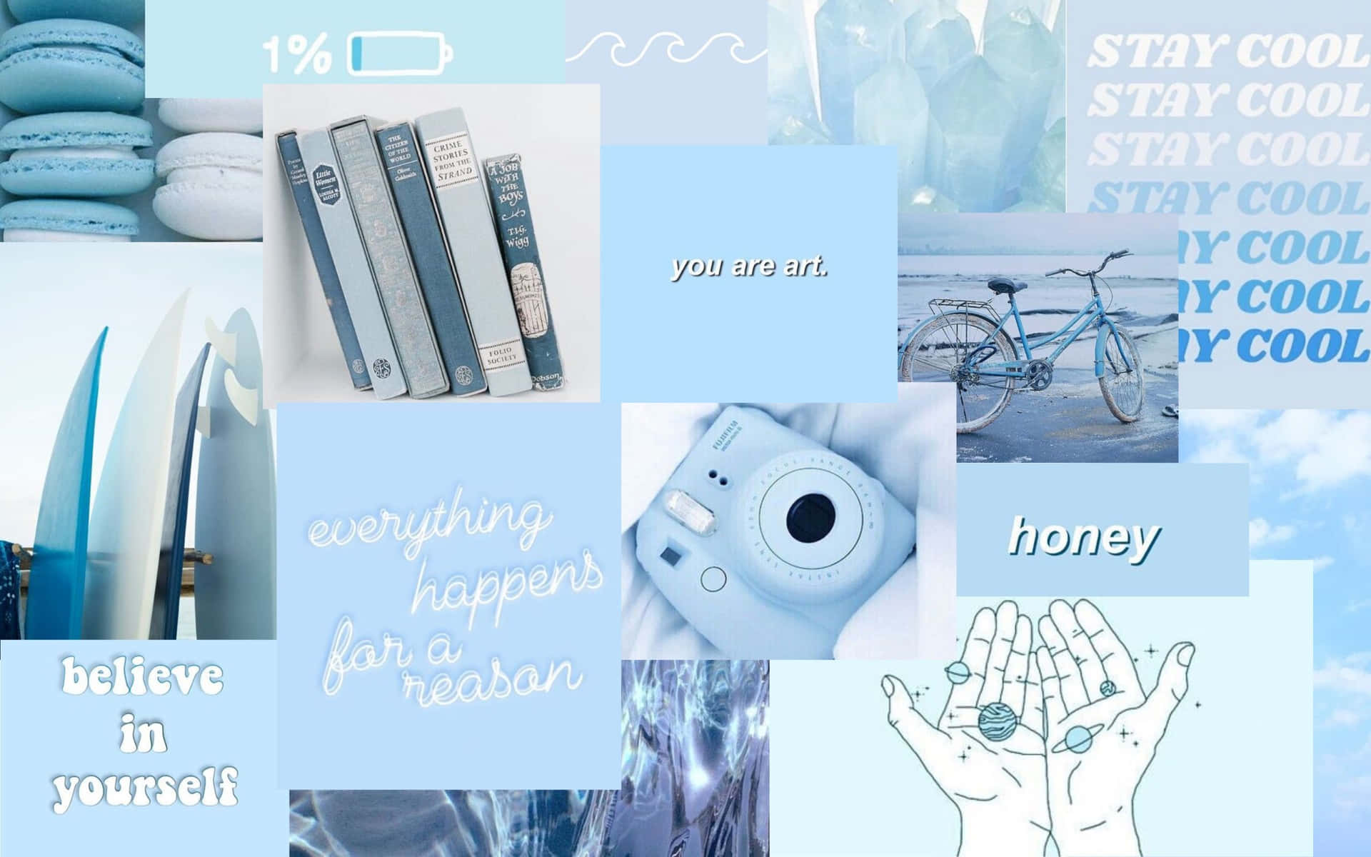 Light Blue Aesthetic Collage Laptop Background