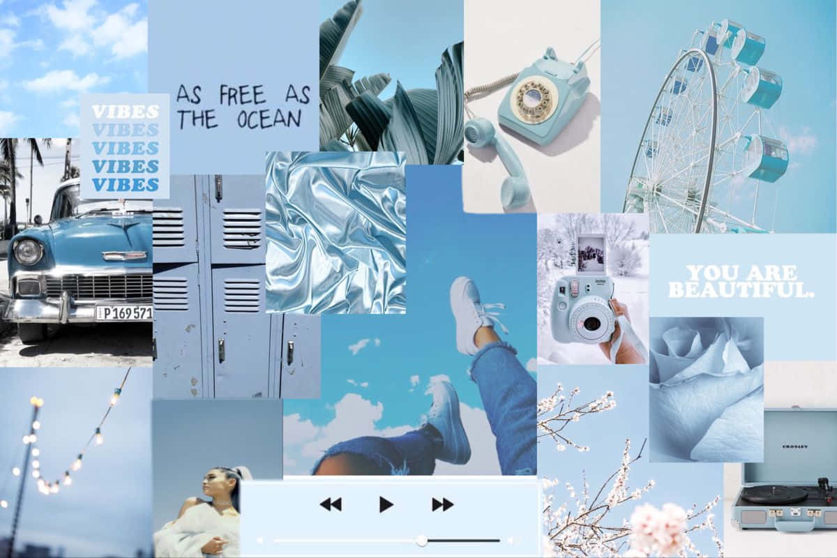 Light Blue Aesthetic Collage Laptop Background