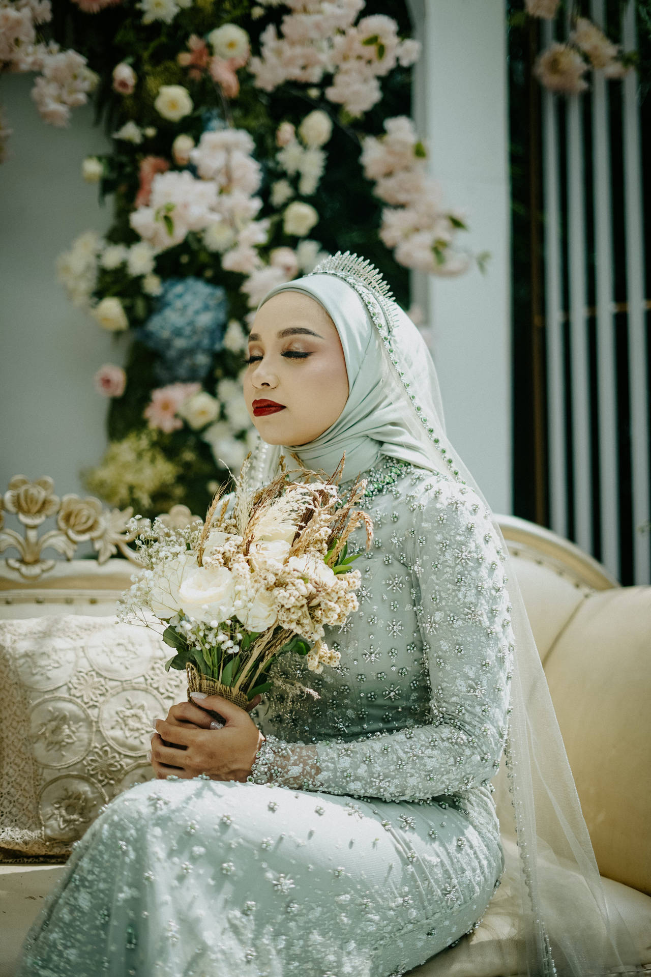 Light Blue Bridal Dress Hijab