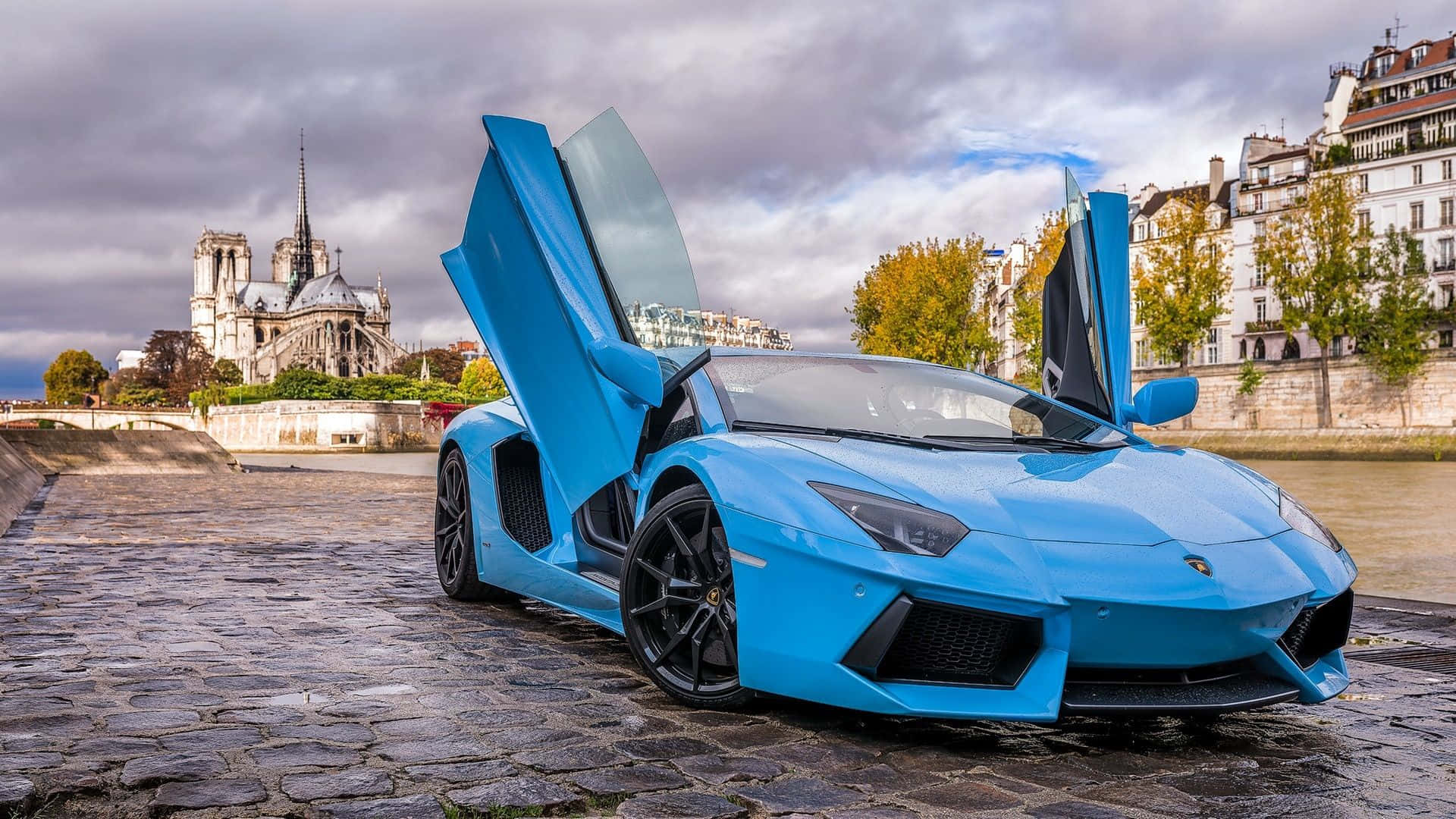 Light Blue Lamborghini Aventador Cool Background