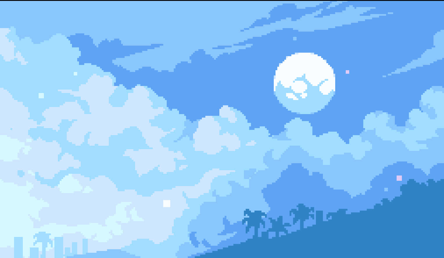 Light Blue Moon Sky Pixel Art Laptop Background