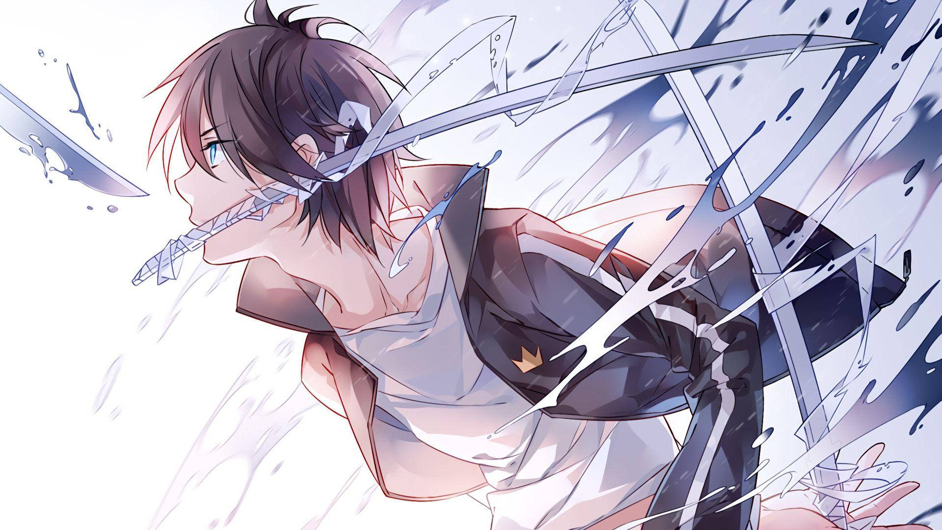 Light Blue Noragami Yato Swords Background