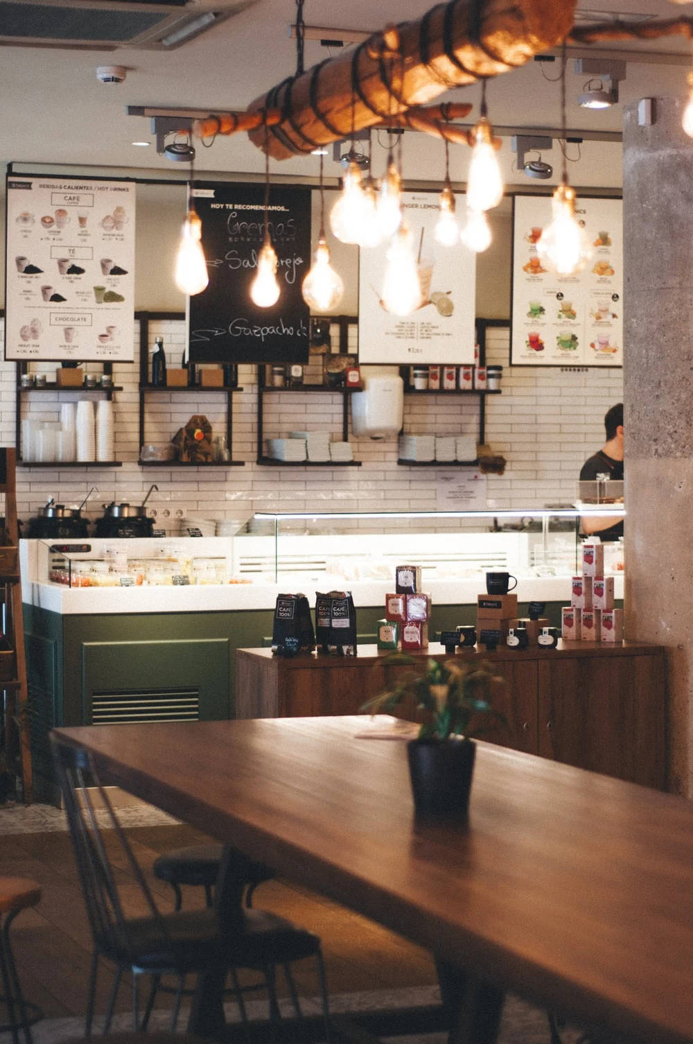 Light Bulbs Inside Coffee Shop Background