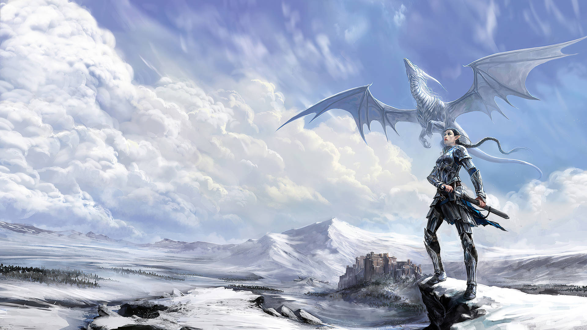 Light Dragon And Lady Warrior Background