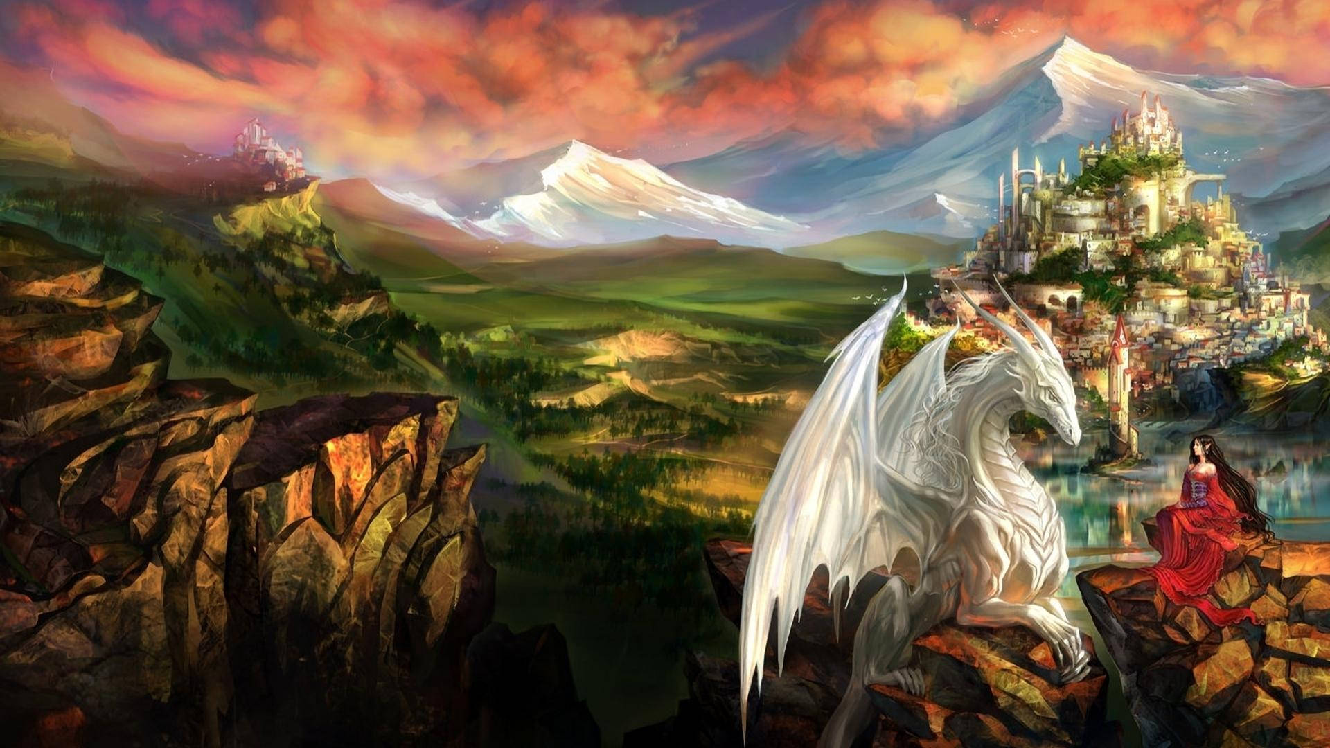 Light Dragon And Princess Background