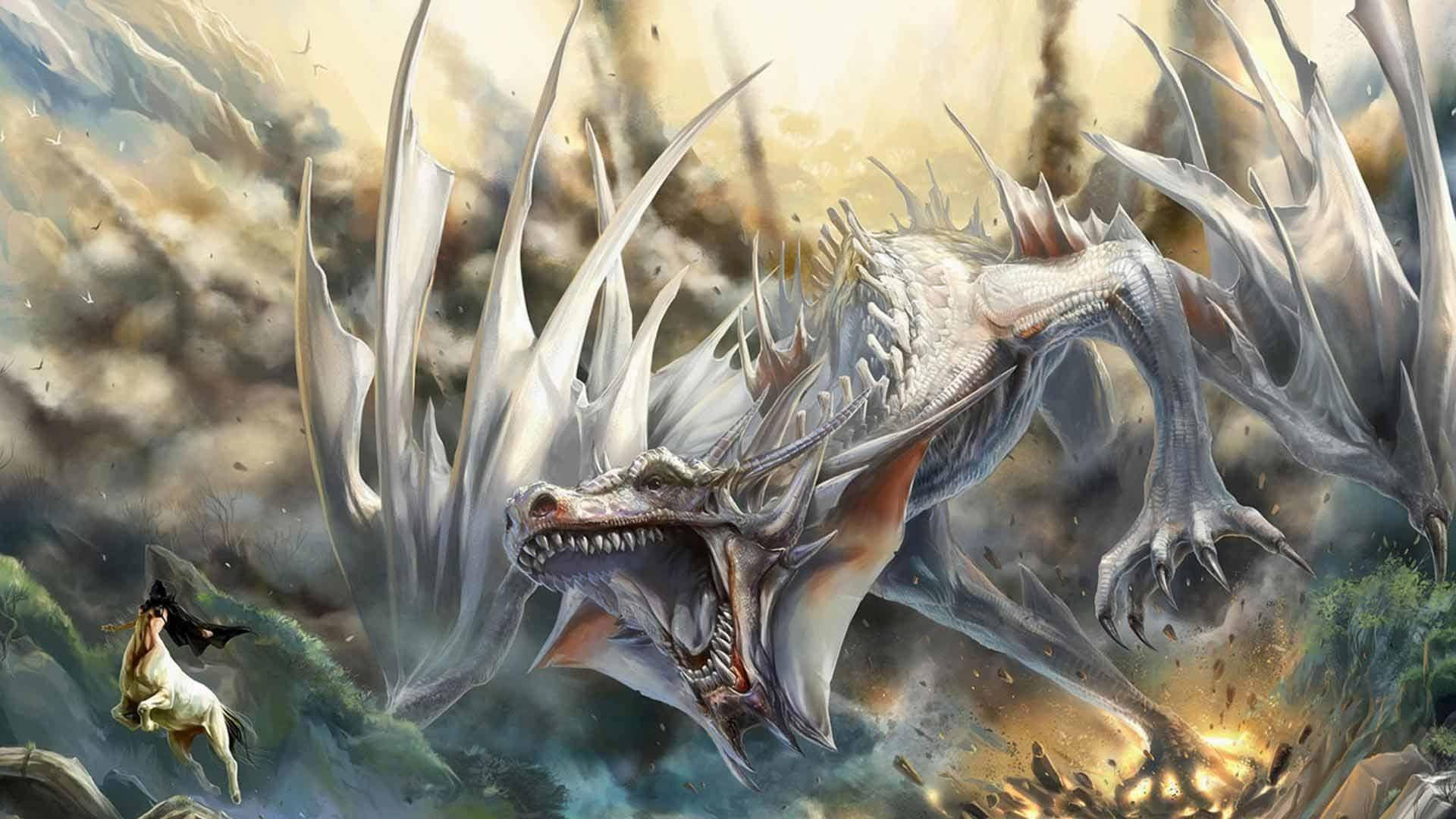 Light Dragon And White Horse Background