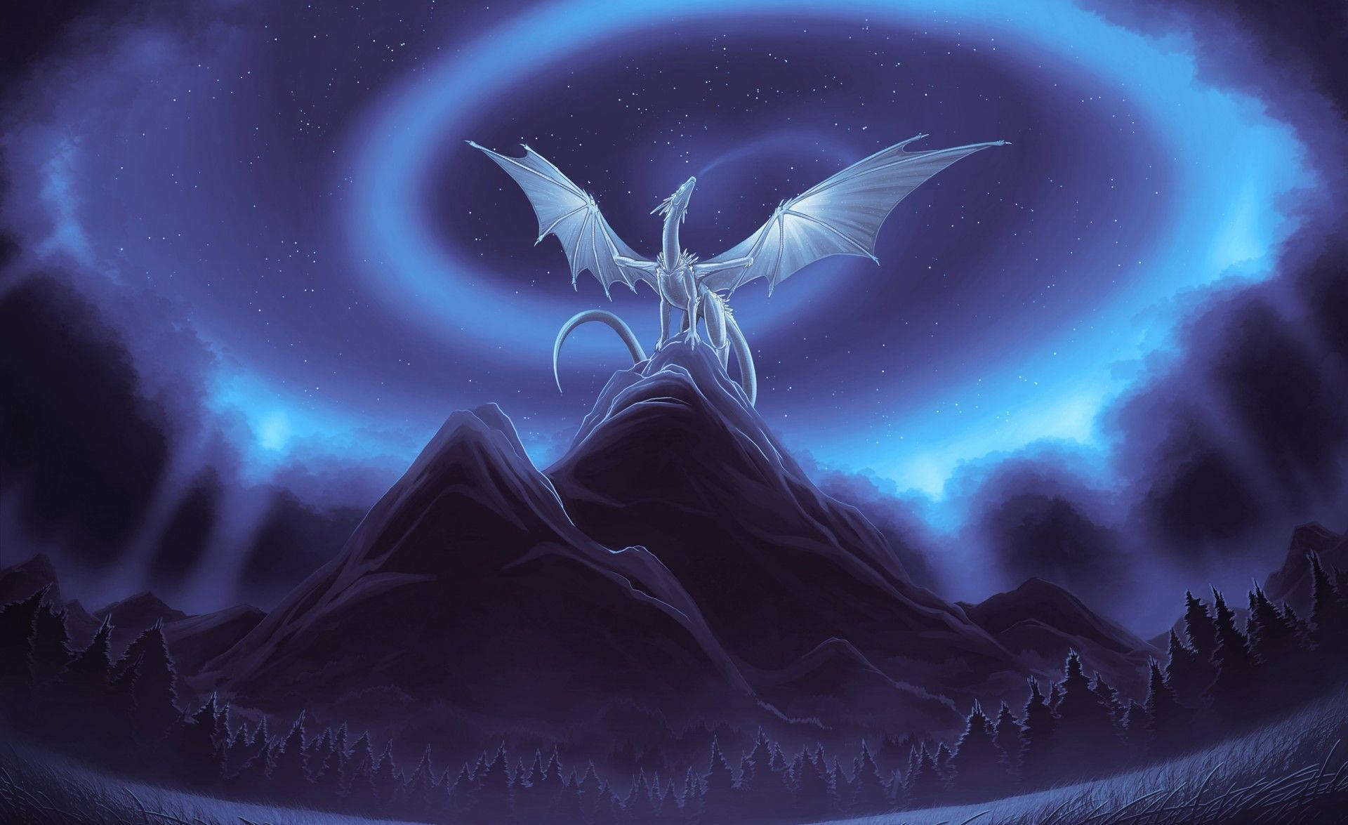 Light Dragon In Mountain Background