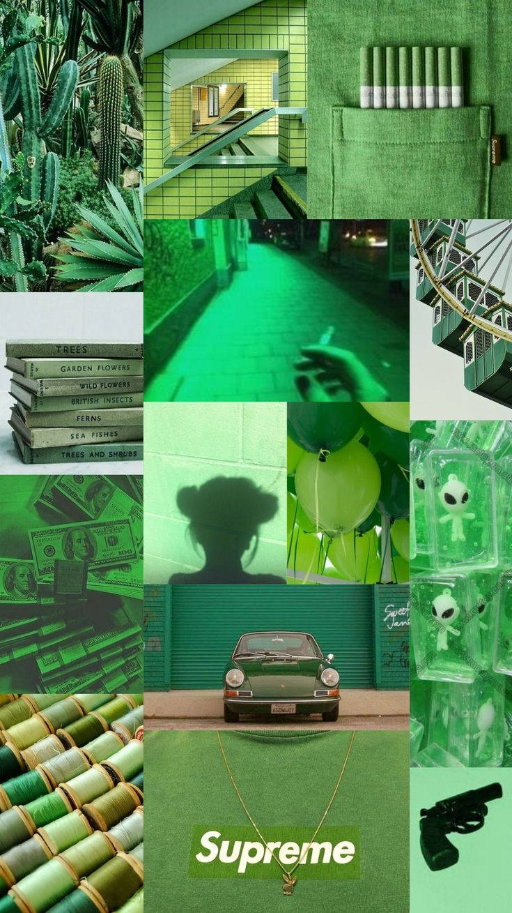 Light Green Aesthetic Collage Photos Background