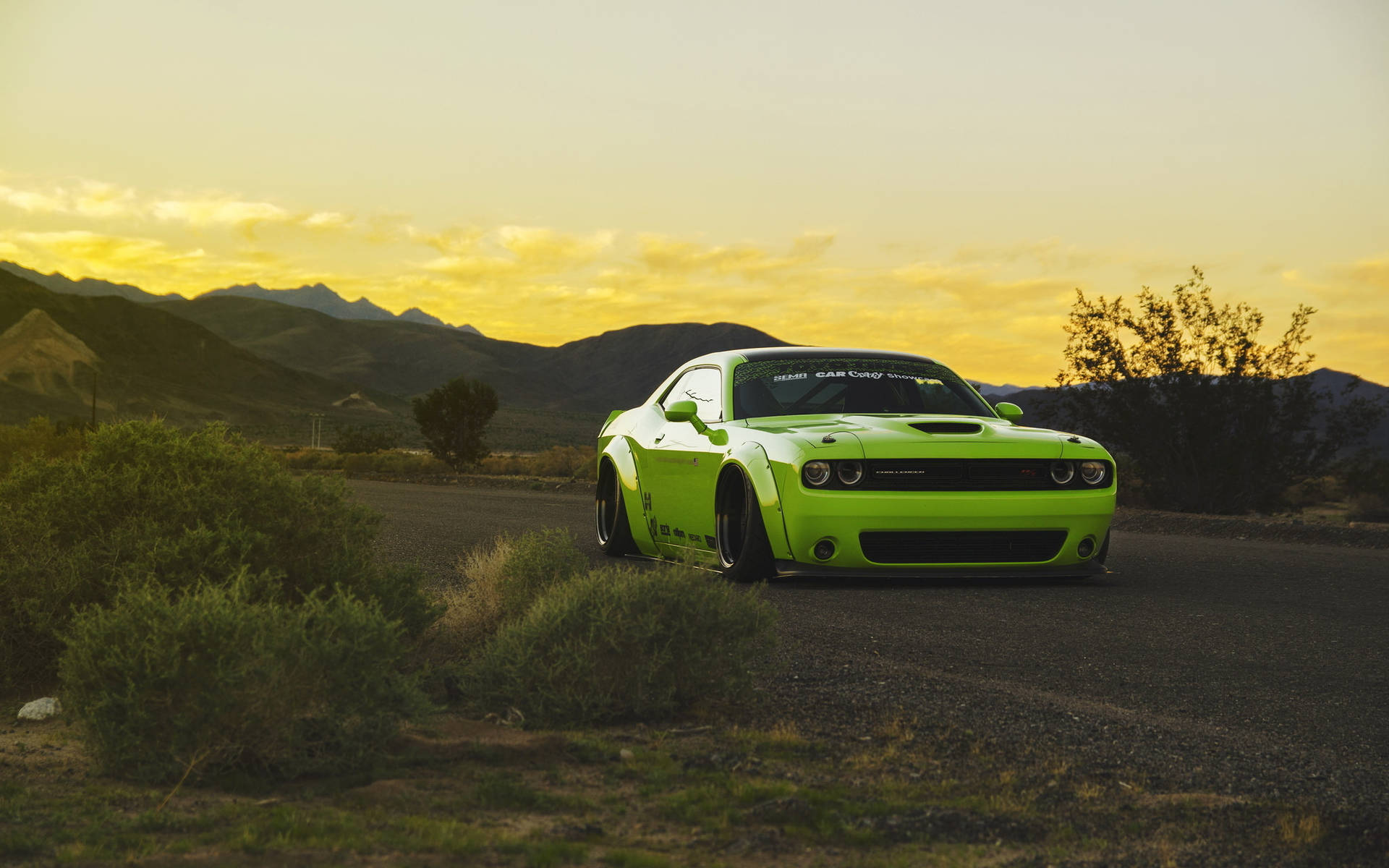 Light Green Dodge Challenger Background