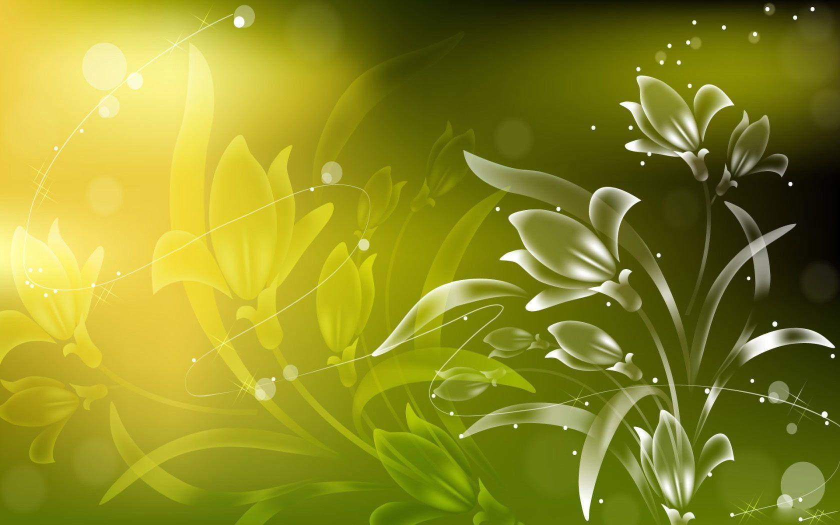 Light Green White Flowers Background