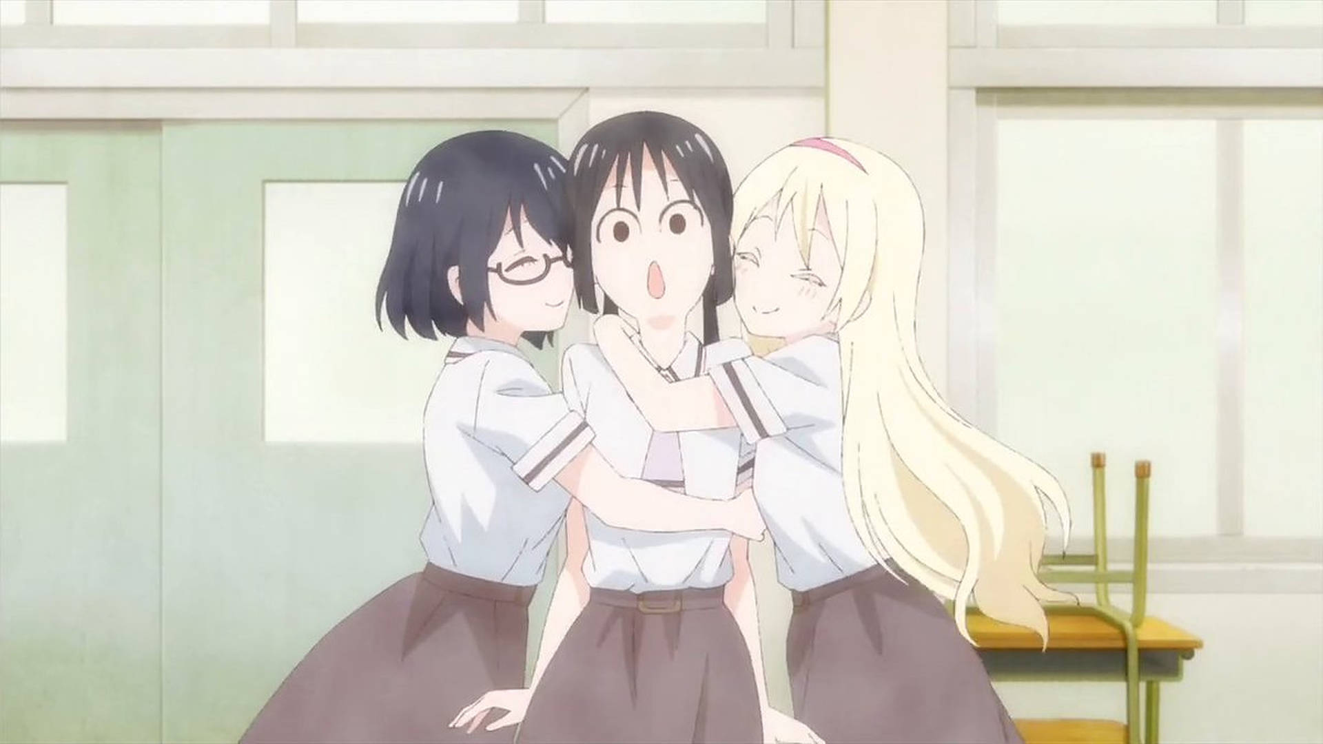 Light-hearted Classroom Scene From Asobi Asobase Anime Background