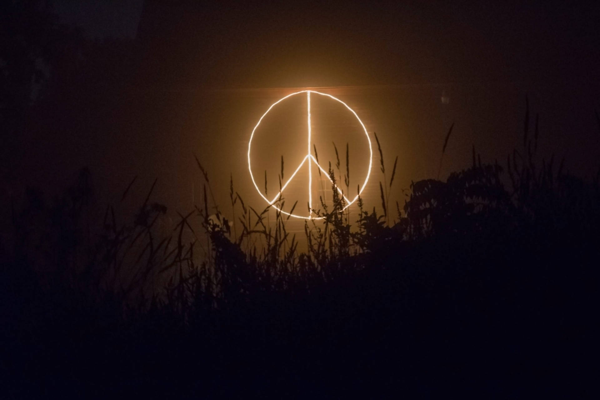 Light Peace Symbol On Field Background