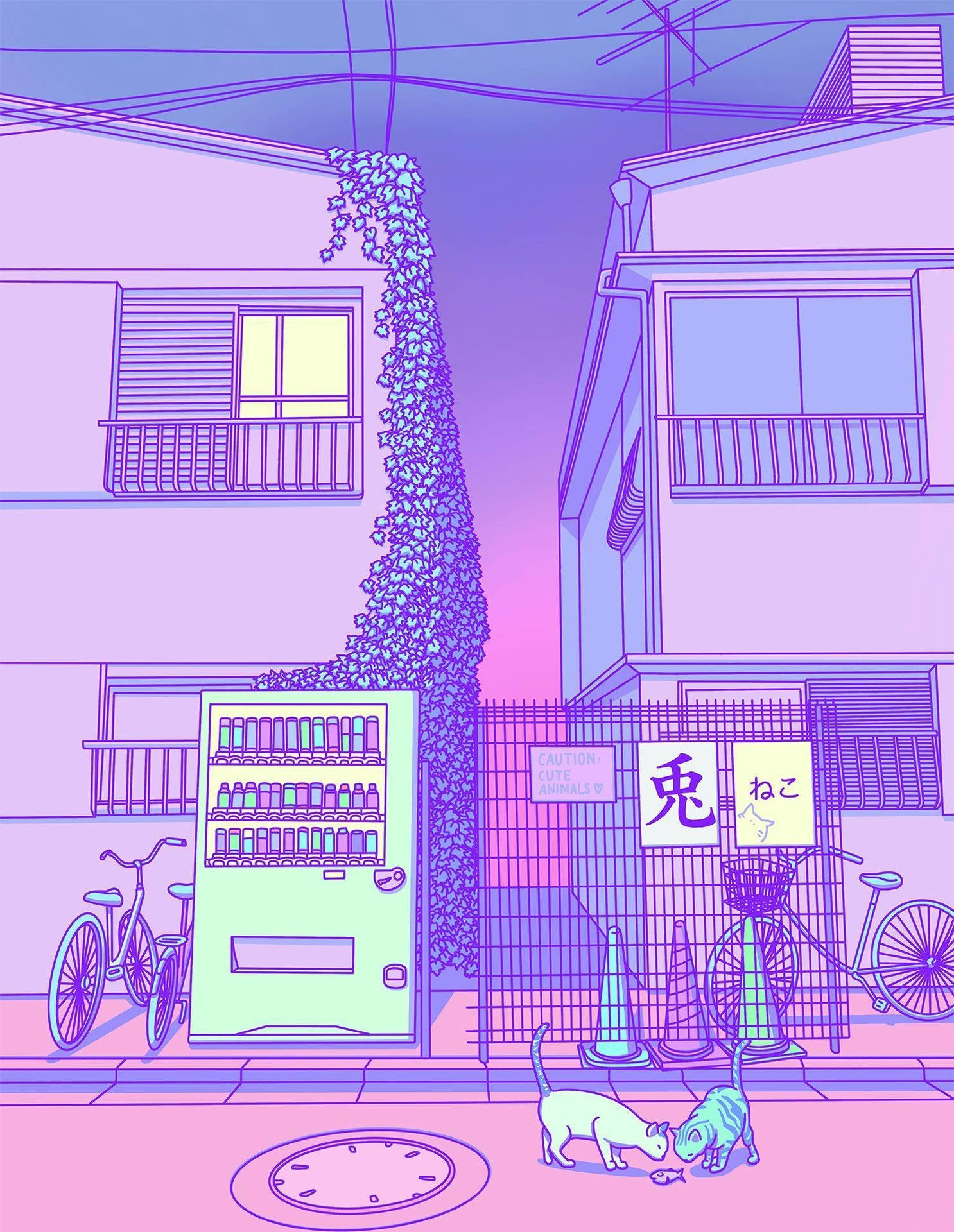 Light Pink Aesthetic Cartoon Neighborhood Background
