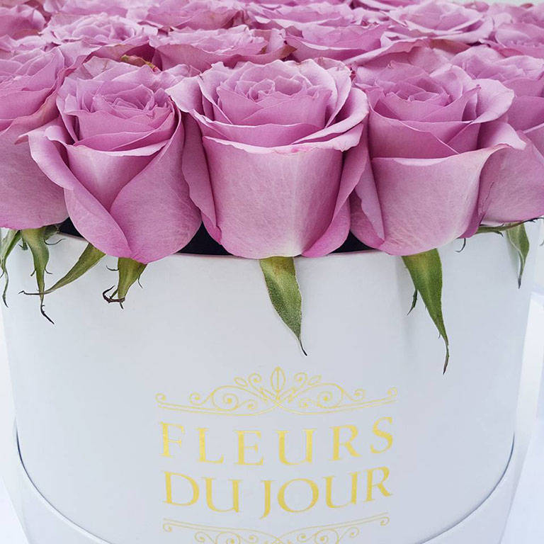 Light Purple Roses In White Box