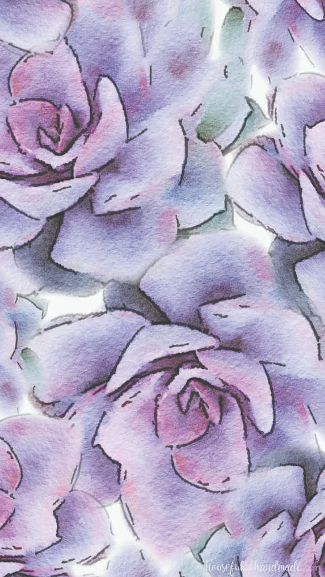 Light Purple Succulent Iphone Watercolor Background