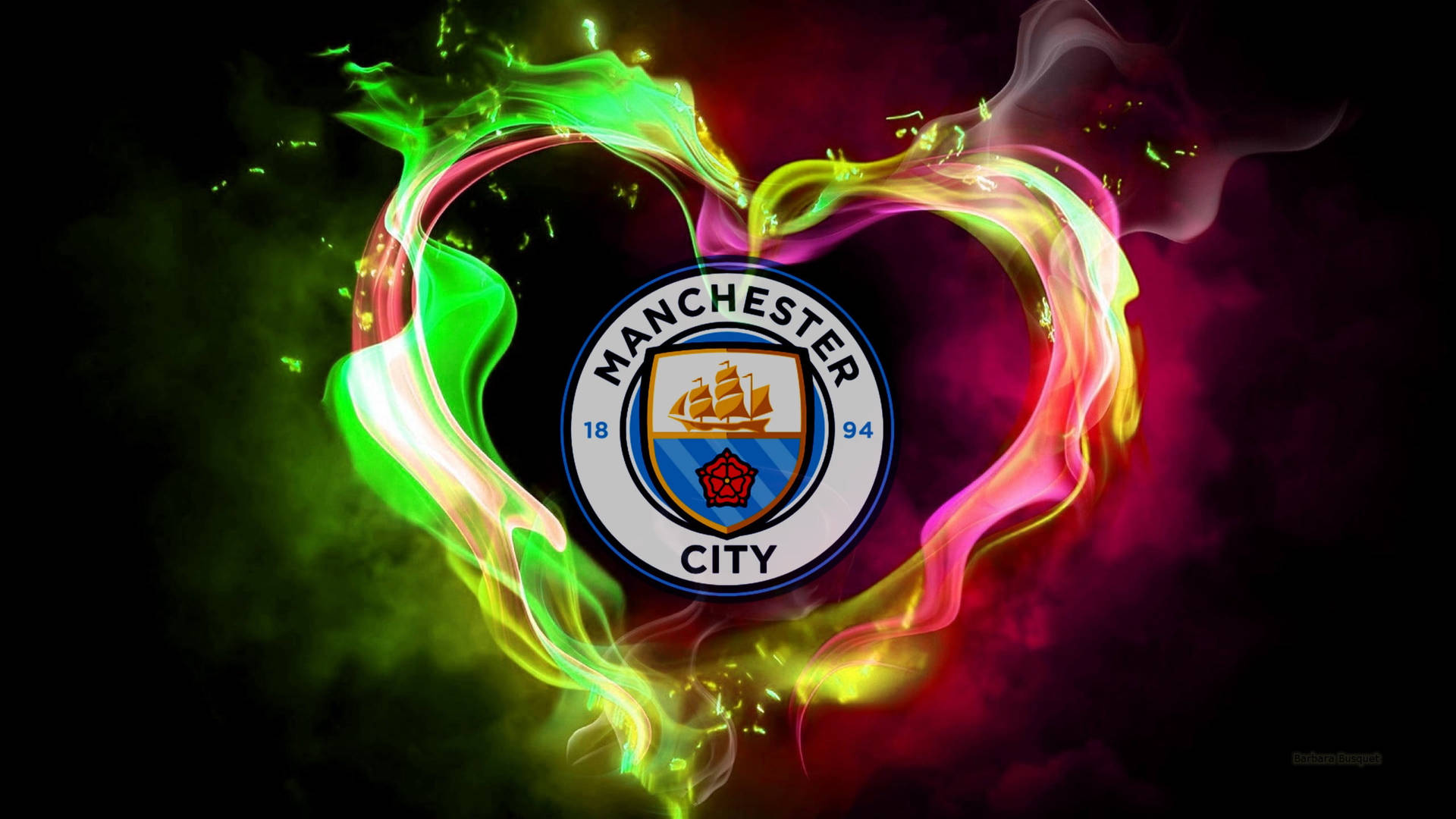 Light Up The City Of Manchester With The Manchester City Neon Heart Logo Background
