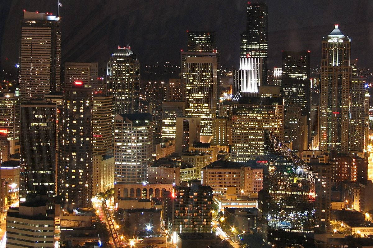 Lighted Buildings Seattle Skyline Background