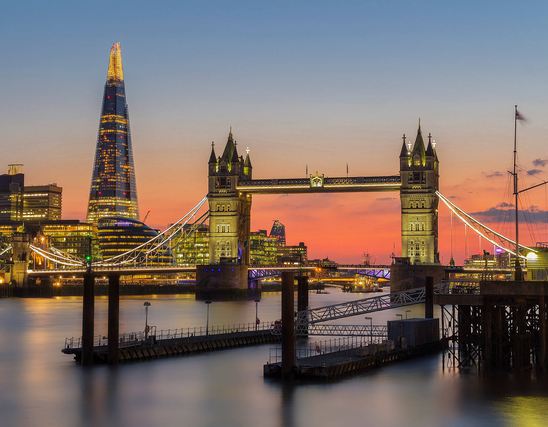 Lighted London Tower Bridge Background