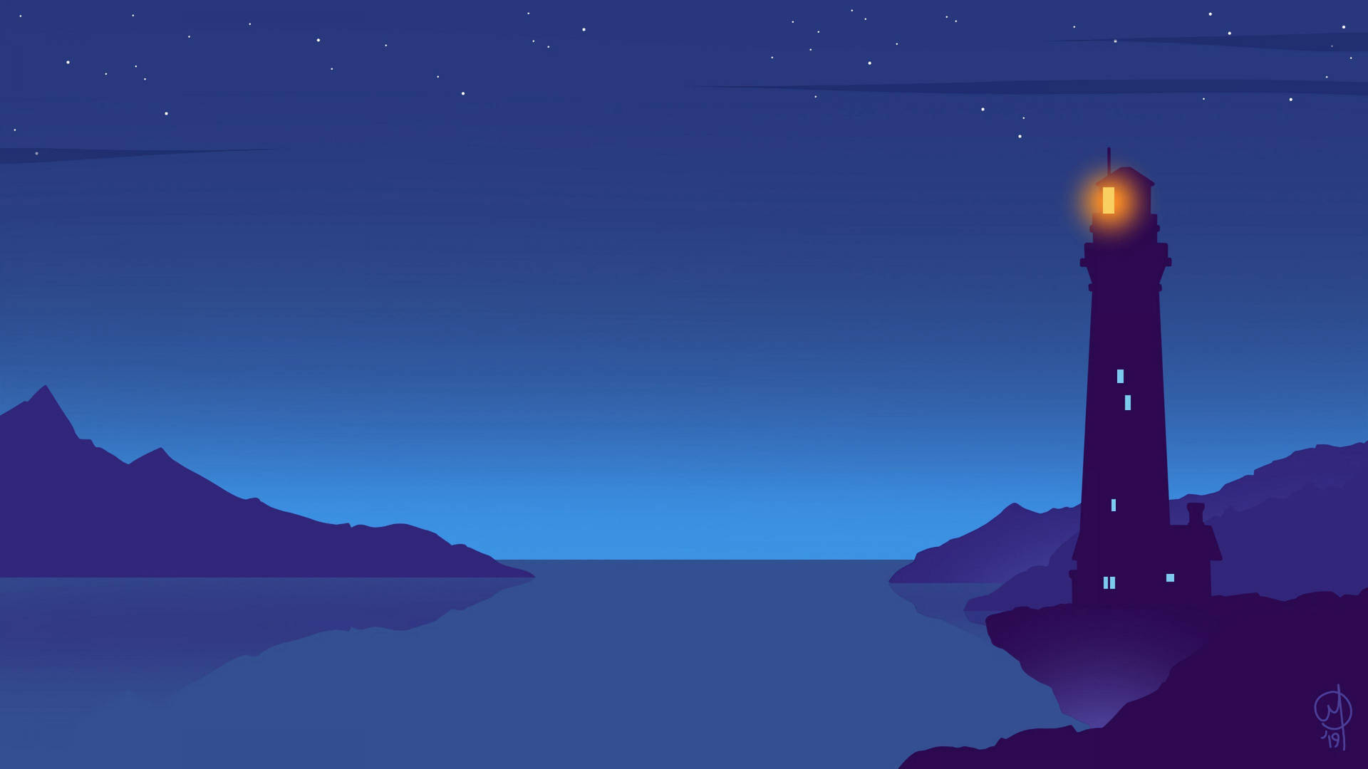 Lighthouse At Night Vector Art Background