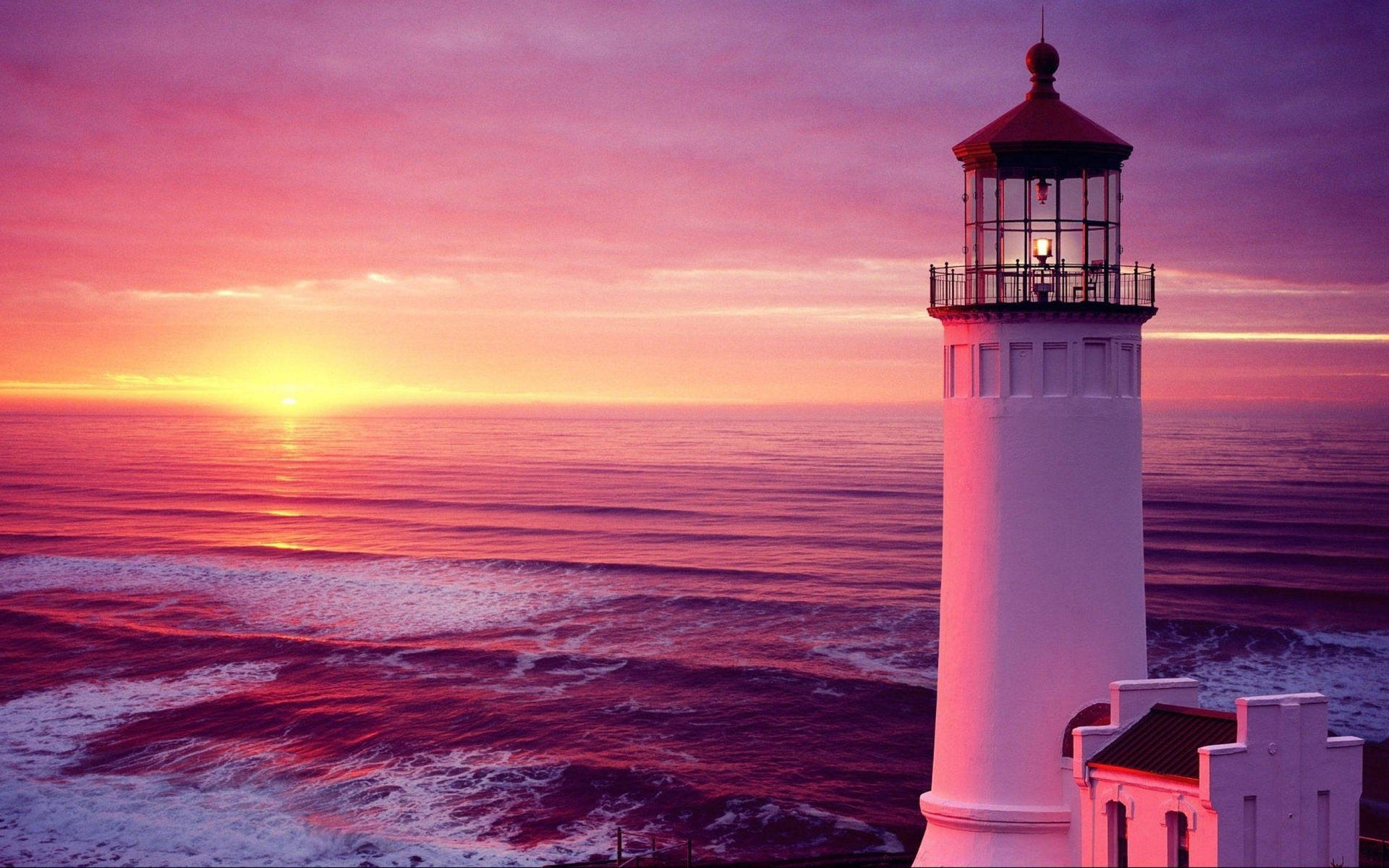 Lighthouse In Pink Sunset Background