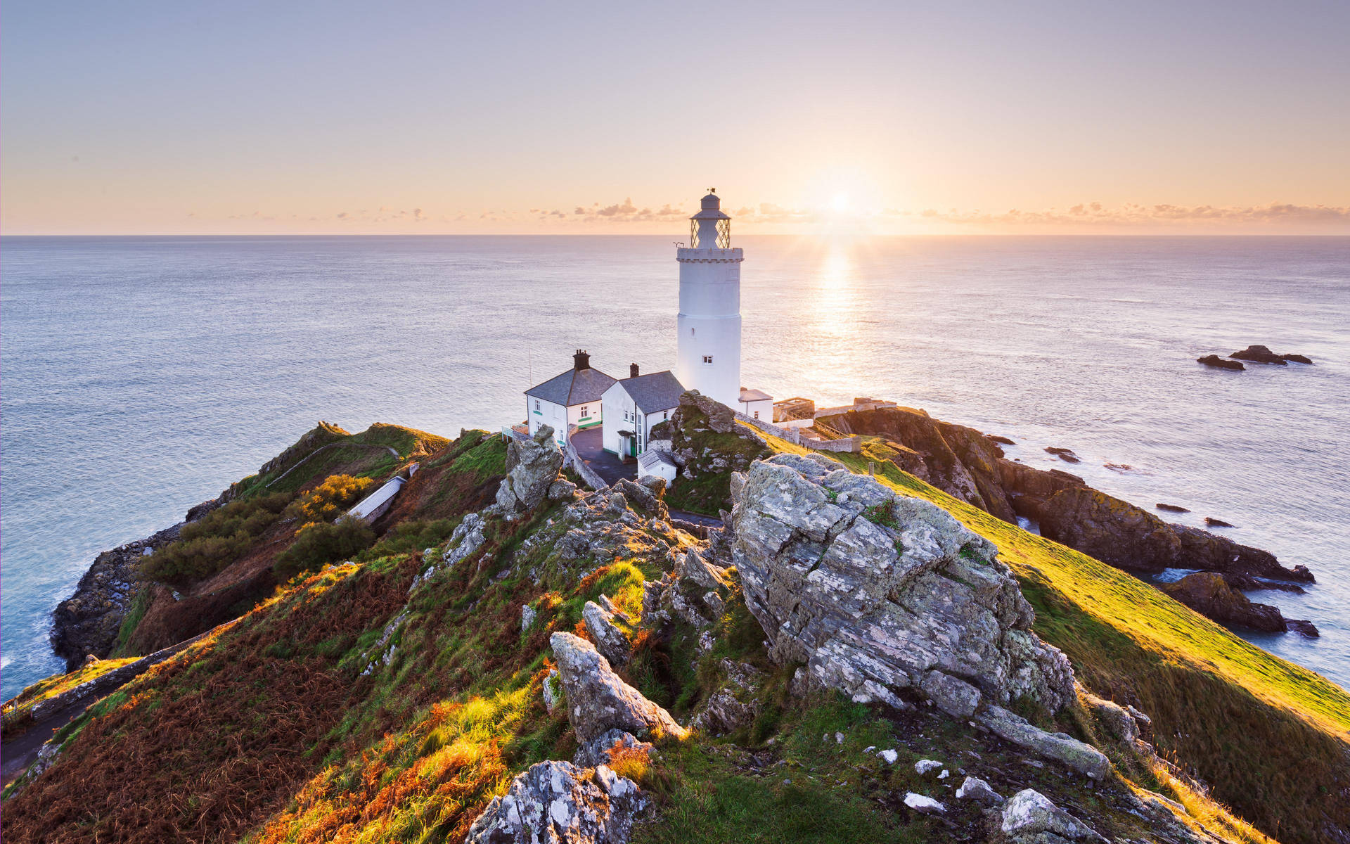 Lighthouse Overseeing Horizon Background