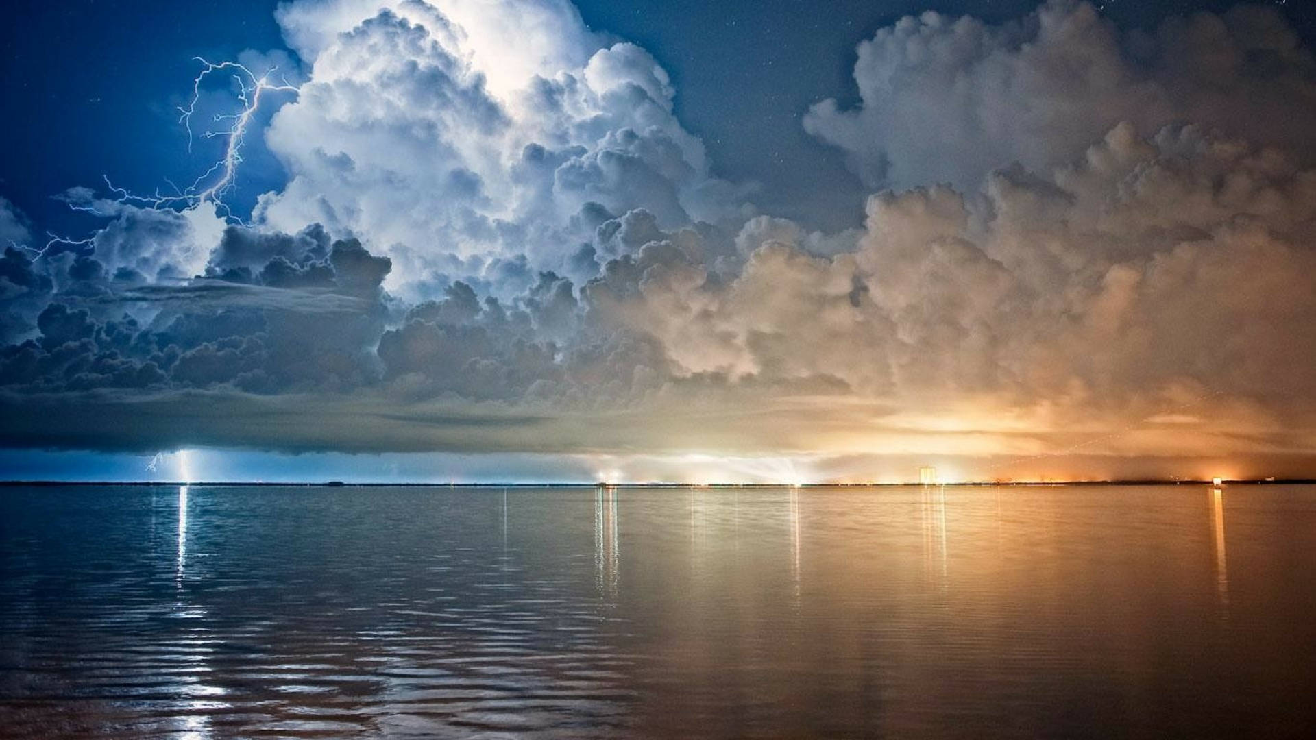 Lightning Clouds In The Ocean Background