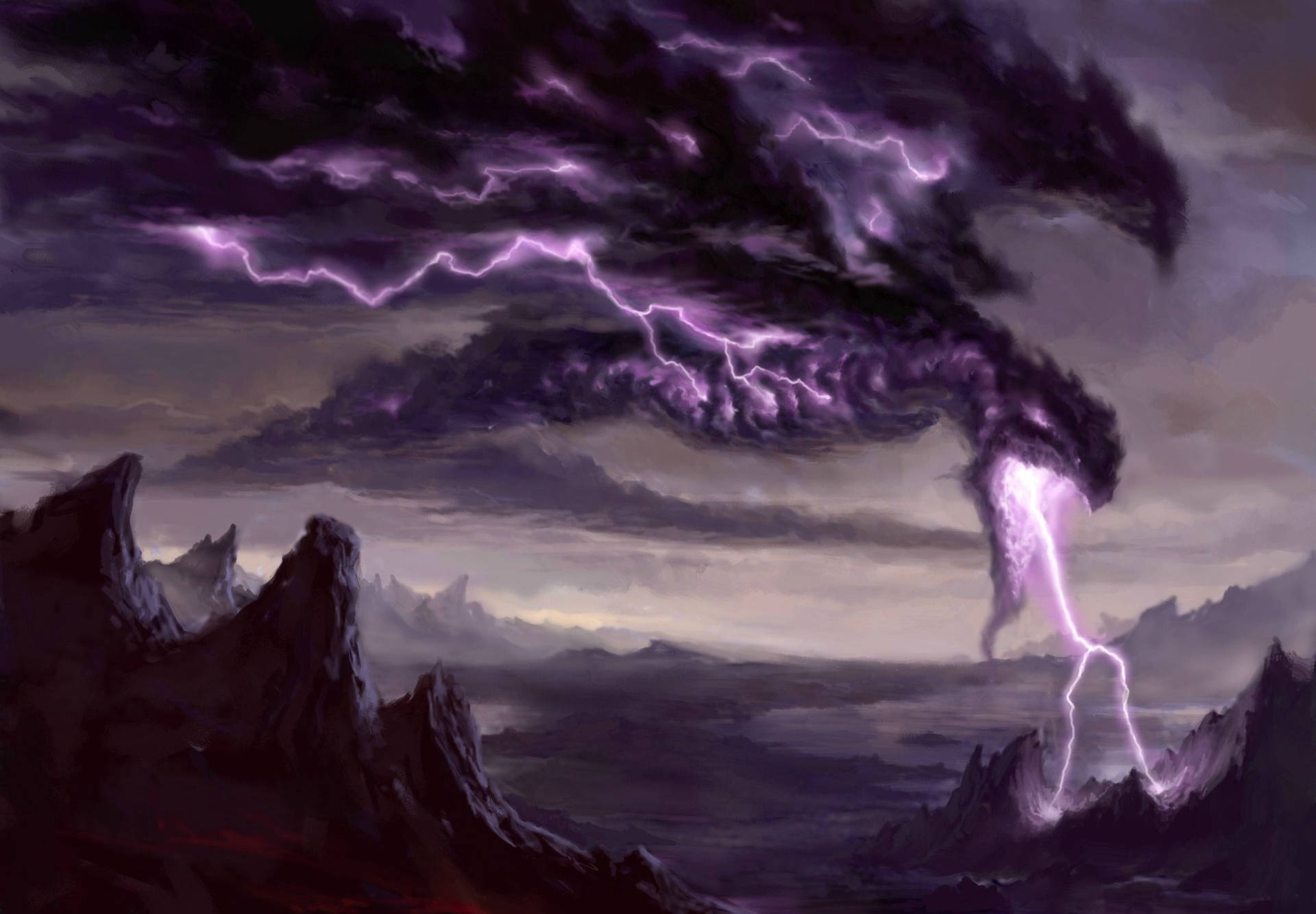 Lightning Dragon Purple Mountain Background