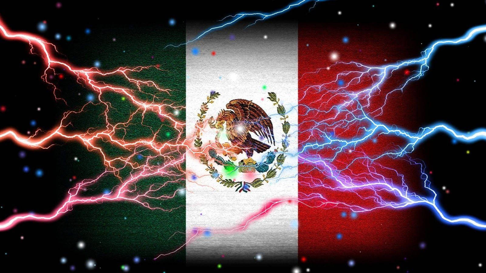 Lightning Effects On Mexico Flag Background