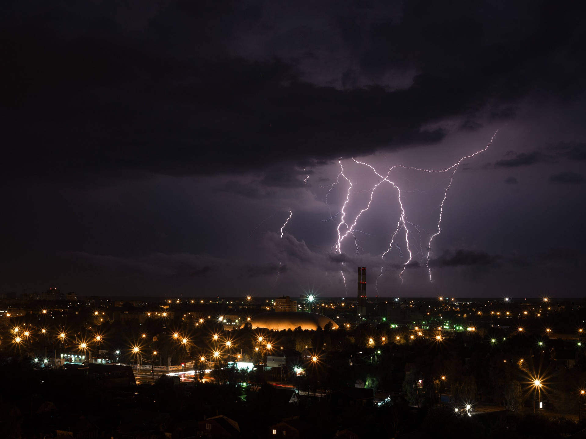 Lightning In City Landscape Background