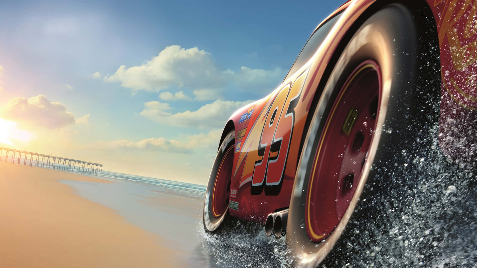 Lightning Mc Queen Beach Race_ Dual Monitor Wallpaper Background