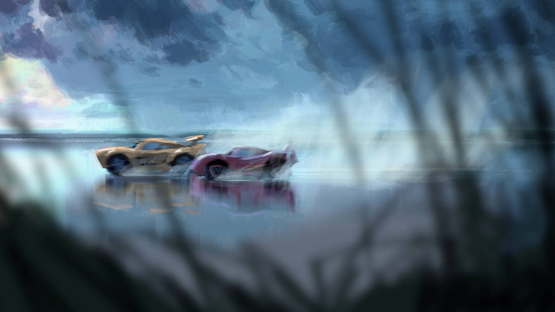 Lightning Mcqueen And Cruz Ramirez In Action - Cars 3 Background