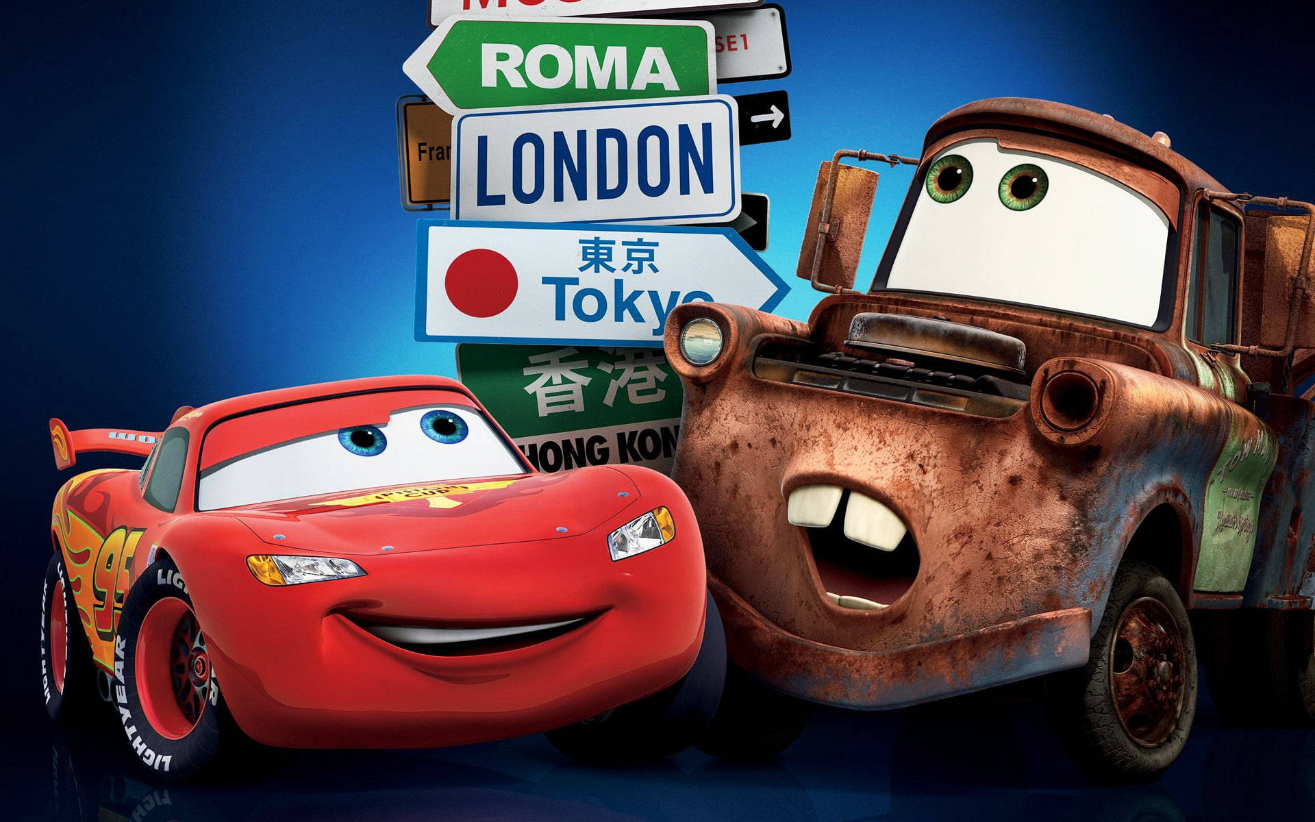 Lightning Mcqueen And Mater On A Grand Adventure In Cars 2 Background